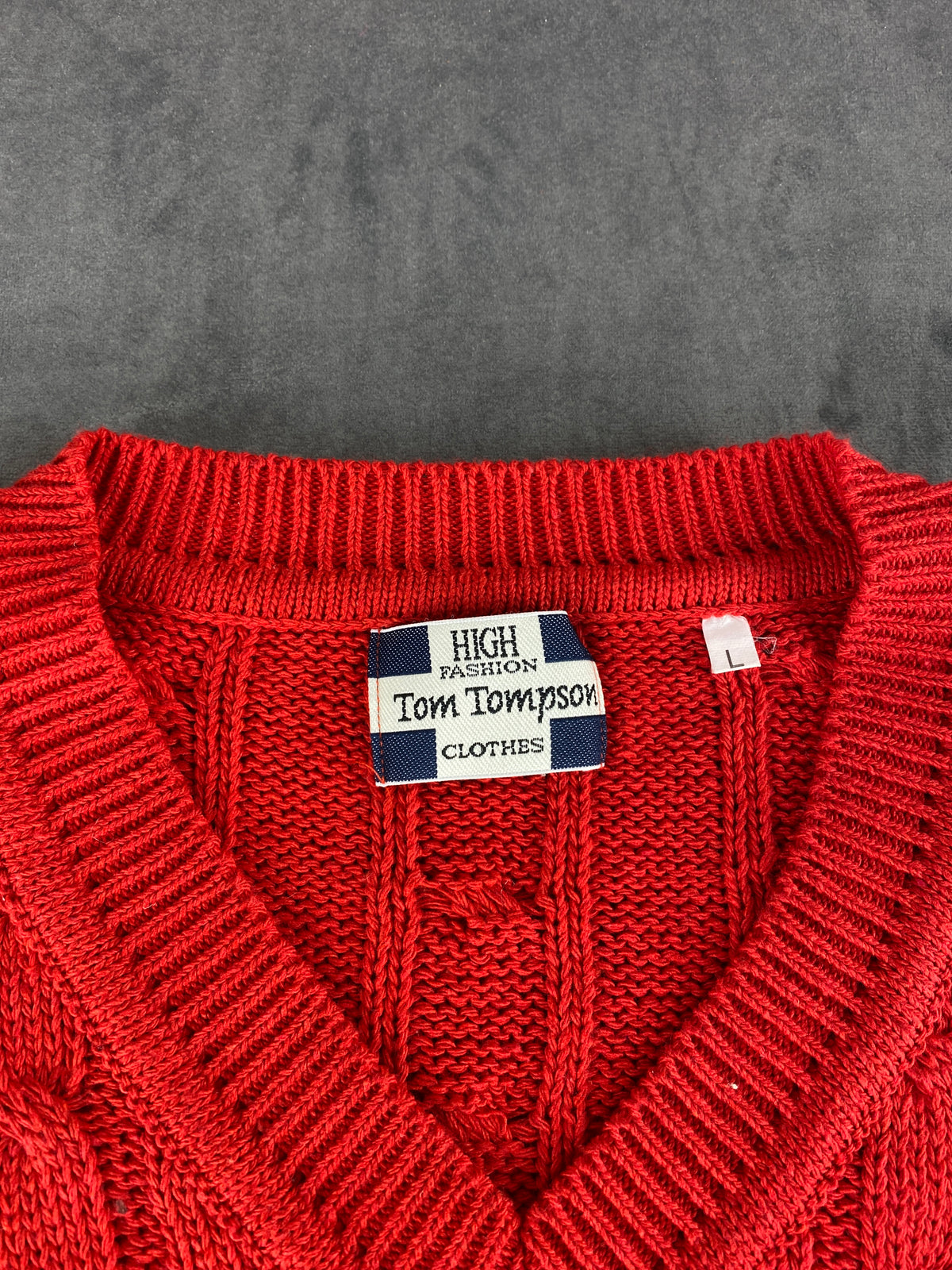 Maglione scollo a V trecce Tom Tomyson rosso vintage – Uomo Taglia XL