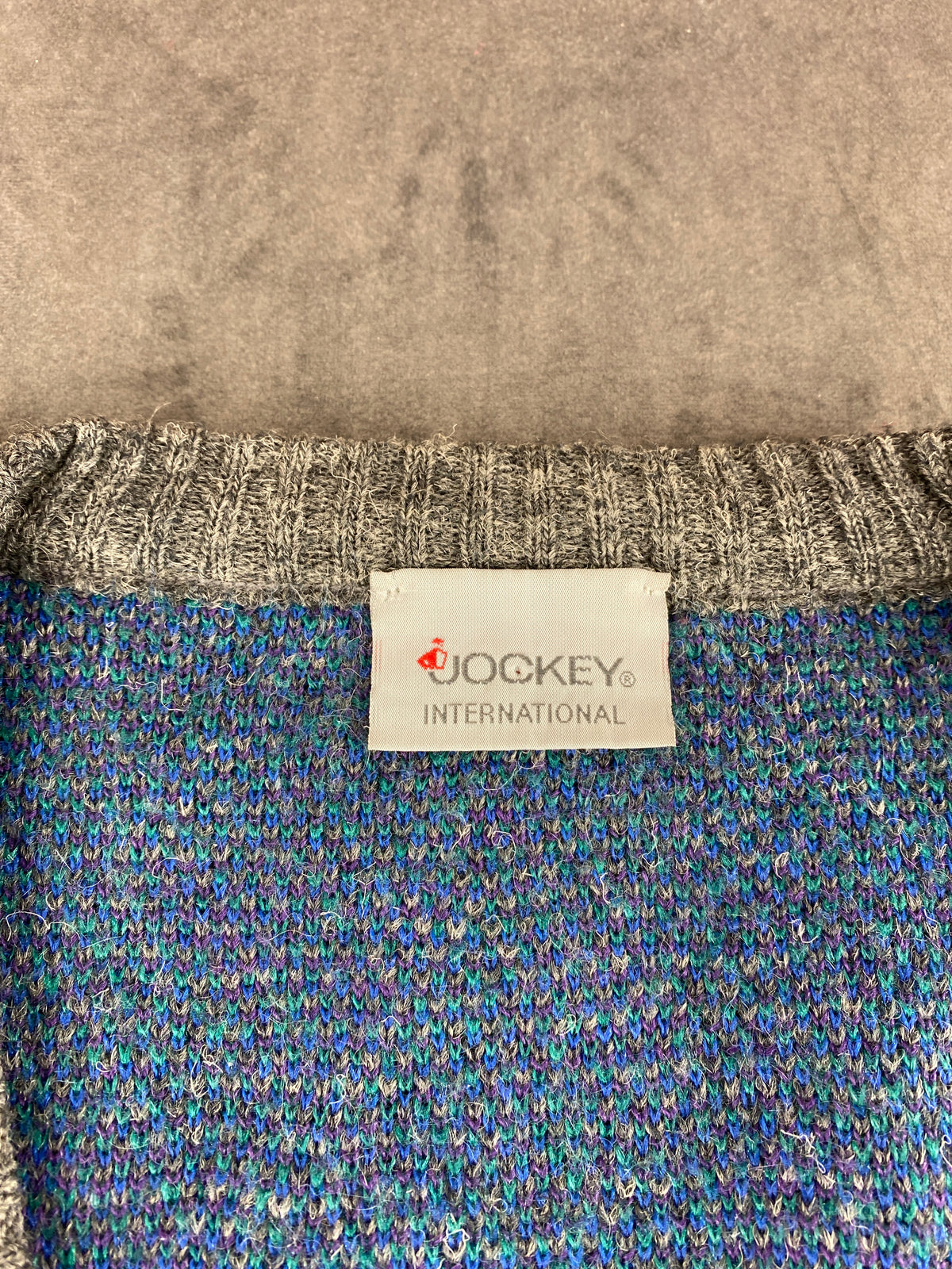 Cardigan rombi lana alpaca Jockey multicolore vintage – Uomo Taglia XL (IT 54)