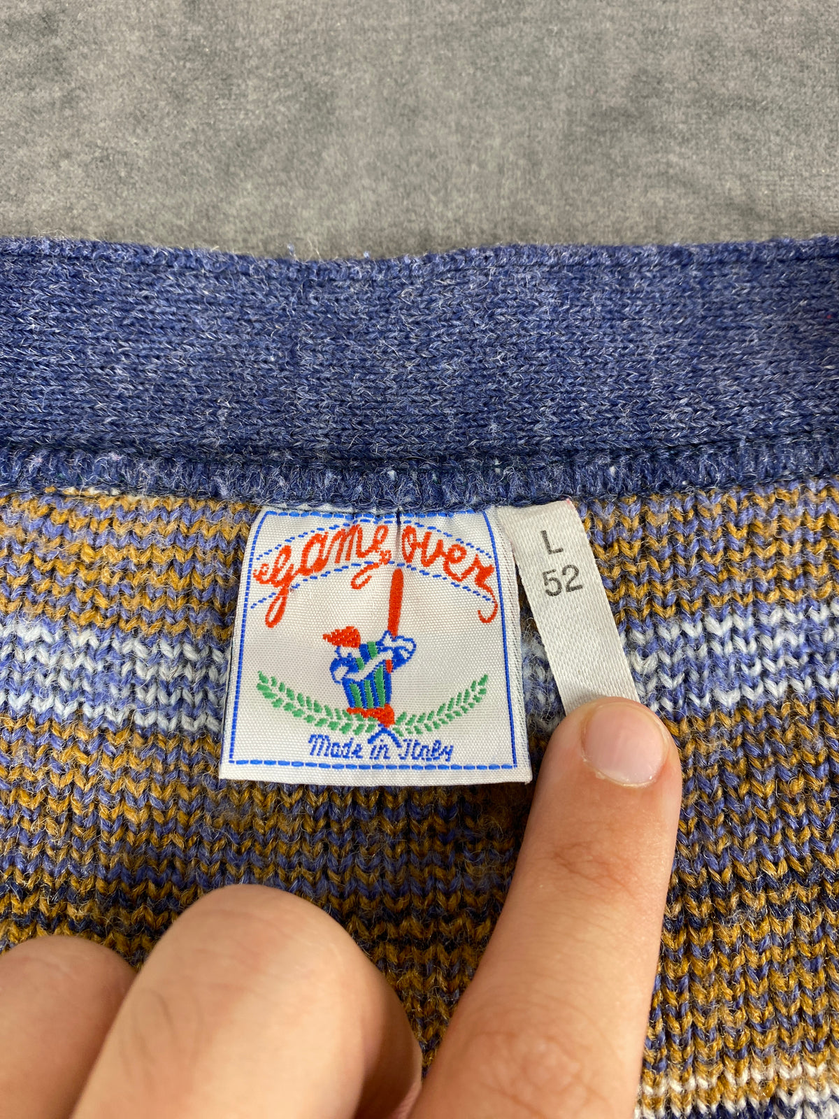 Cardigan fair-isle norvegese lana blu senape vintage – Uomo Taglia L (IT 52)