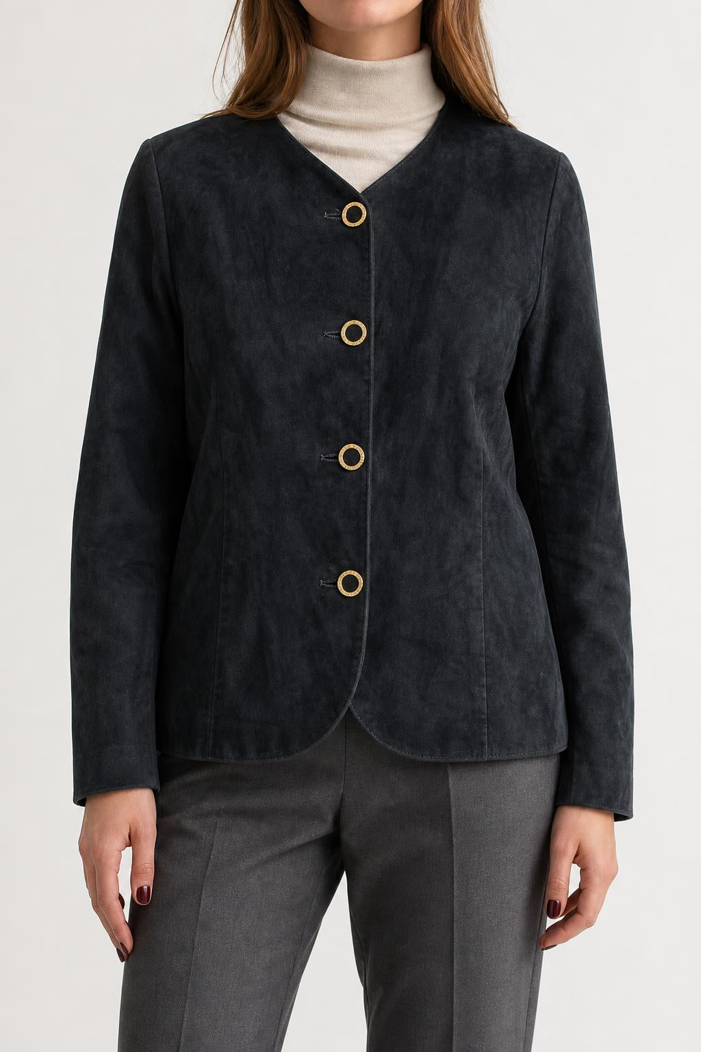 Giacca in camoscio nera bottoni gioiello vintage – Donna Taglia XL (IT 48)