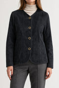 Giacca in camoscio nera bottoni gioiello vintage – Donna Taglia XL (IT 48)