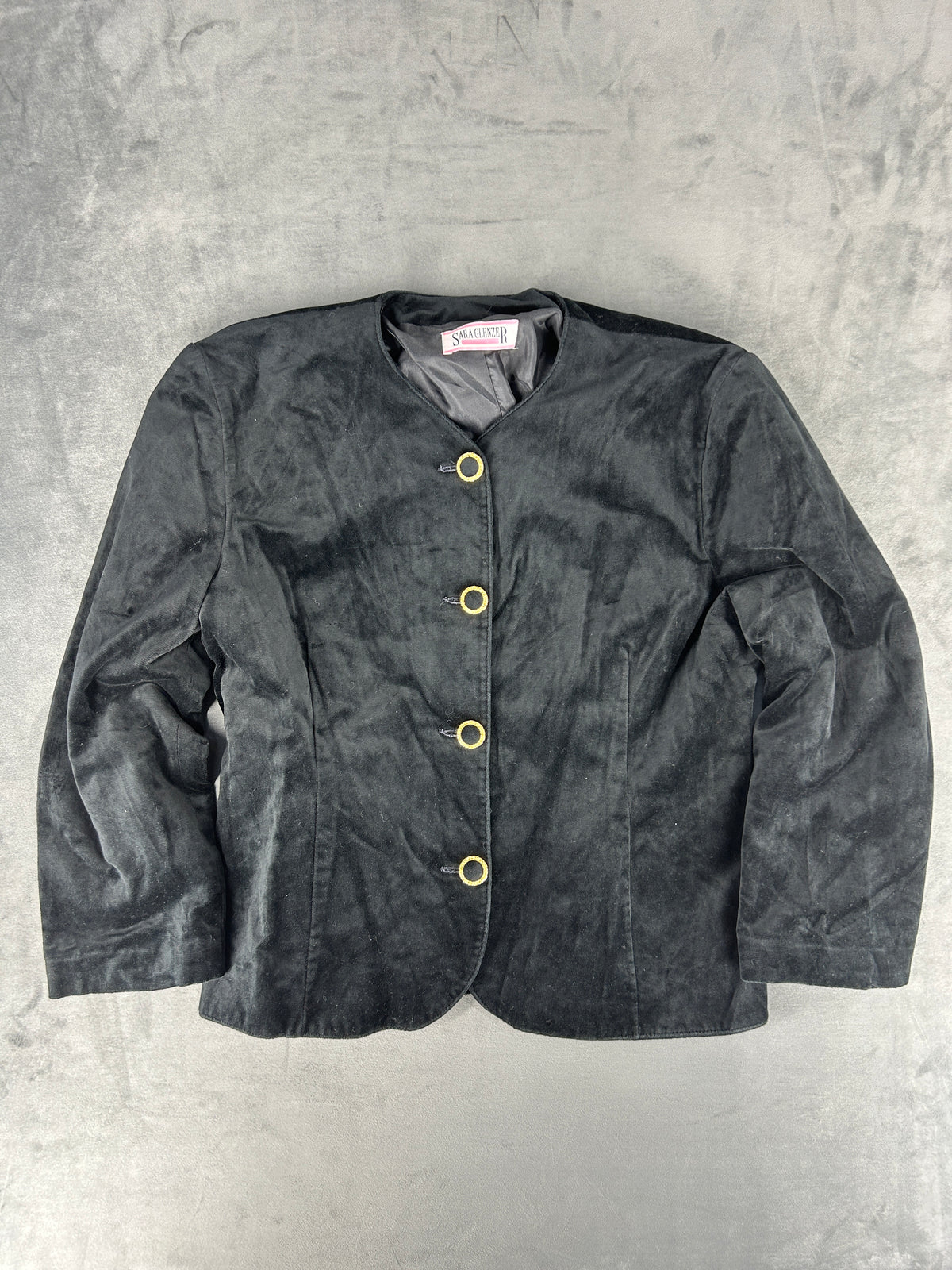 Giacca in camoscio nera bottoni gioiello vintage – Donna Taglia XL (IT 48)