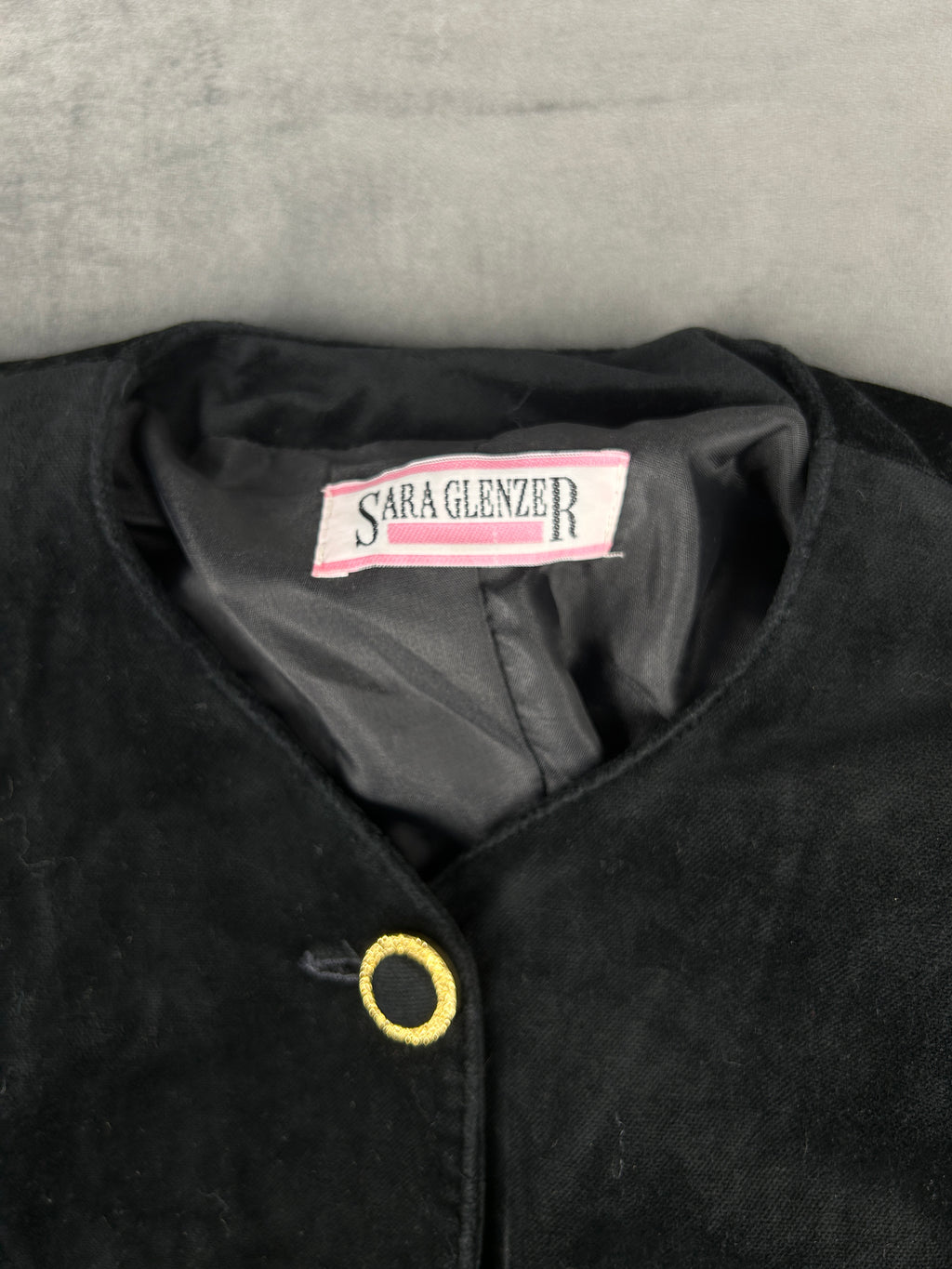 Giacca in camoscio nera bottoni gioiello vintage – Donna Taglia XL (IT 48)