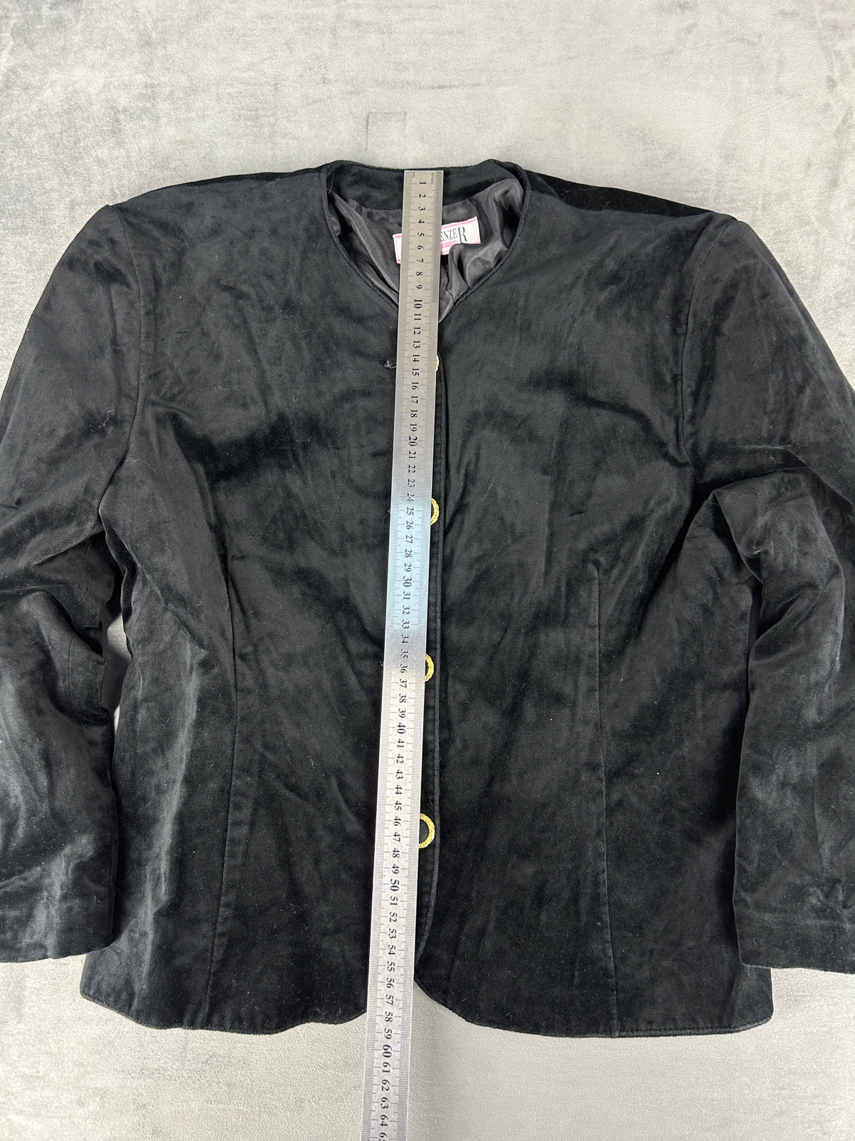 Giacca in camoscio nera bottoni gioiello vintage – Donna Taglia XL (IT 48)