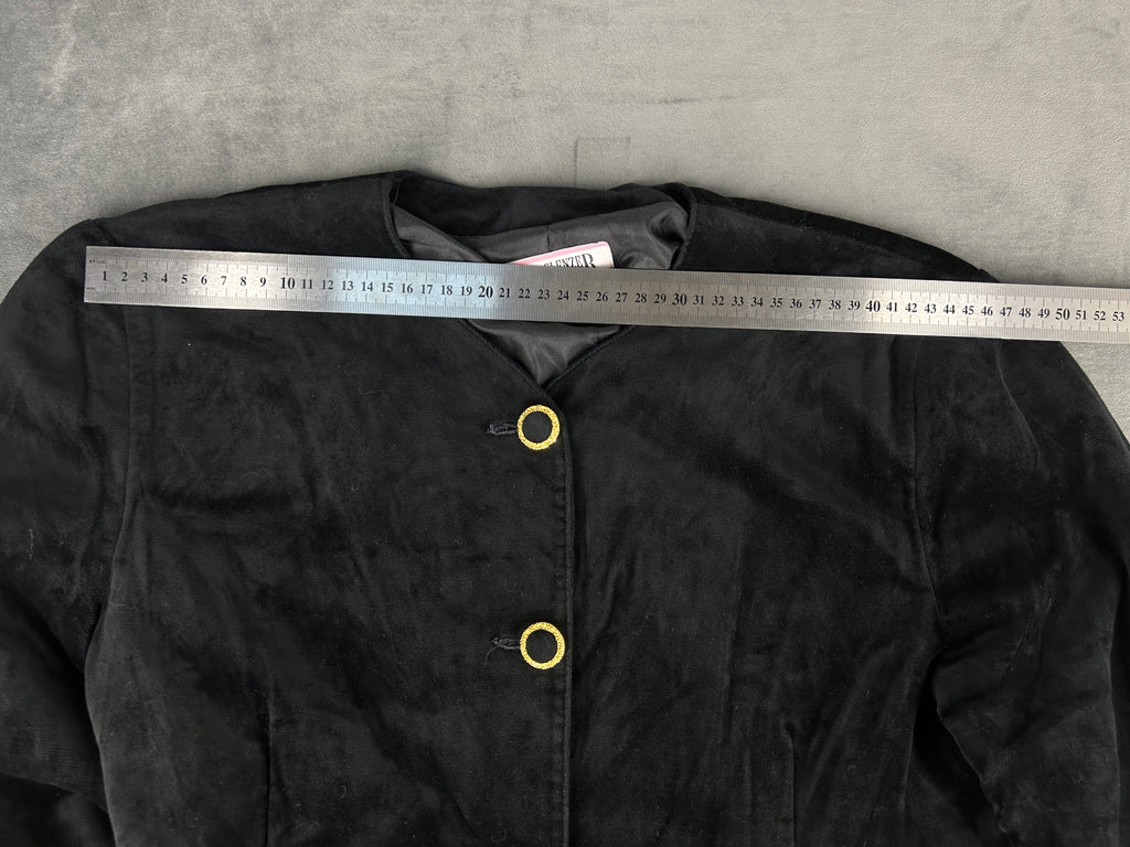Giacca in camoscio nera bottoni gioiello vintage – Donna Taglia XL (IT 48)