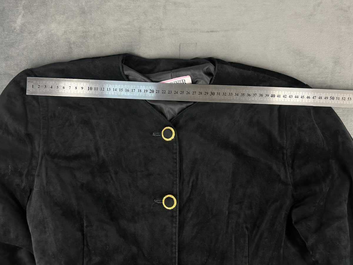 Giacca in camoscio nera bottoni gioiello vintage – Donna Taglia XL (IT 48)