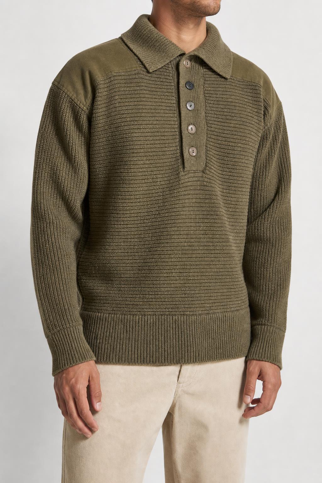 Maglione militare verde in lana vintage – Uomo Taglia M