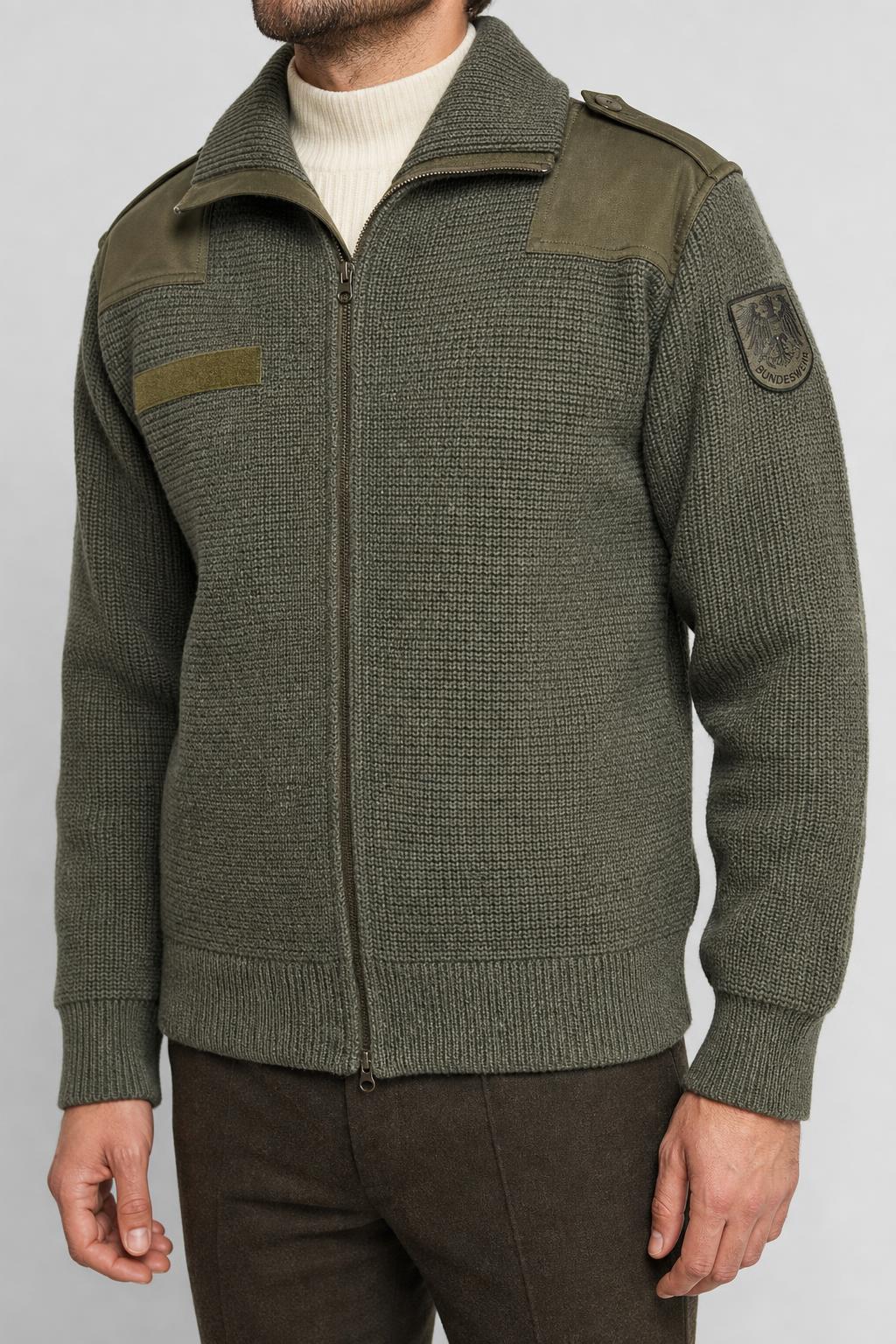 Cardigan militare full-zip verde in lana vintage – Uomo Taglia M