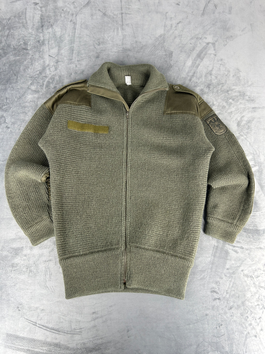 Cardigan militare full-zip verde in lana vintage – Uomo Taglia M