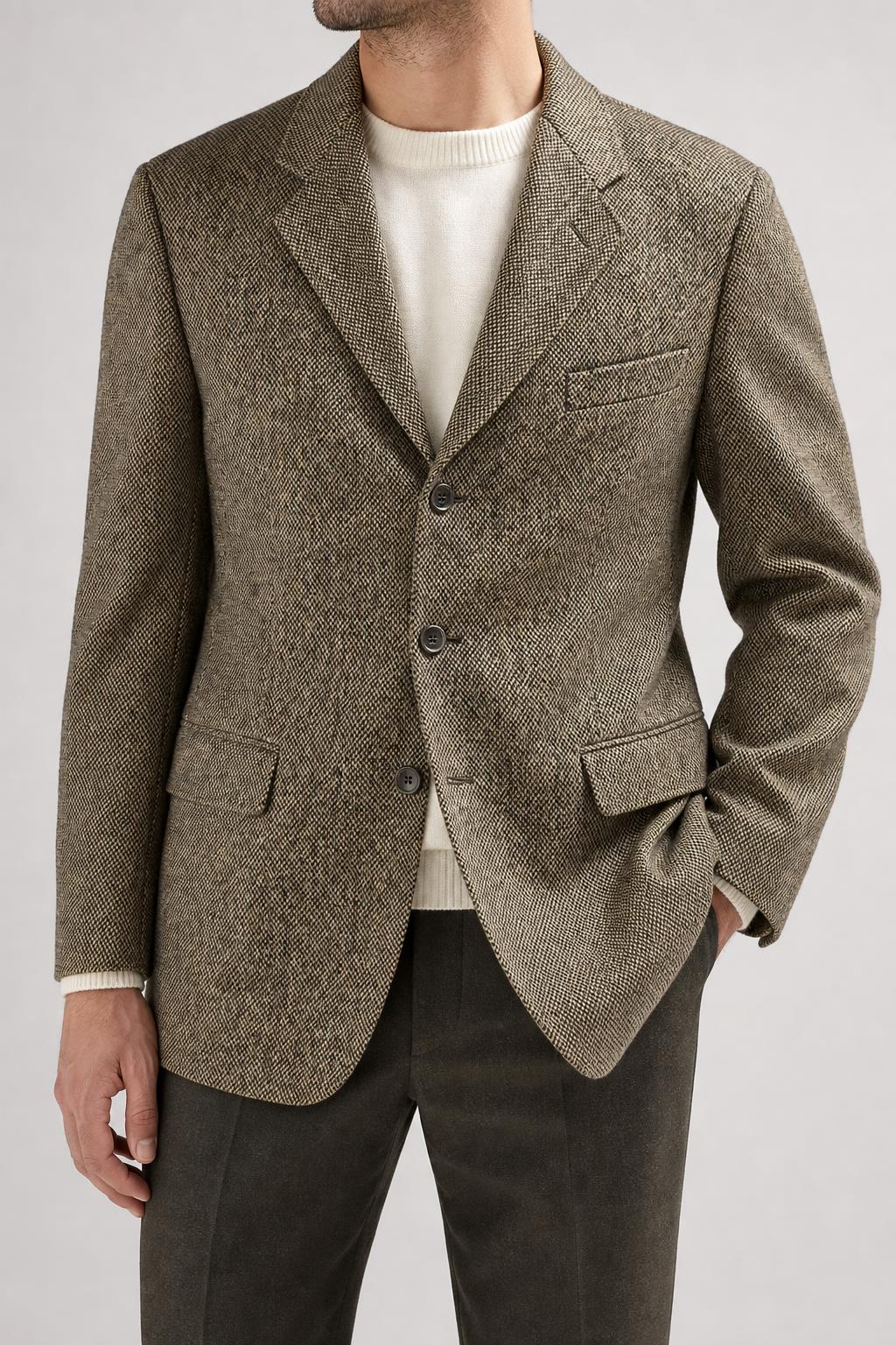 Blazer spinato marrone in lana vintage – Uomo Taglia L