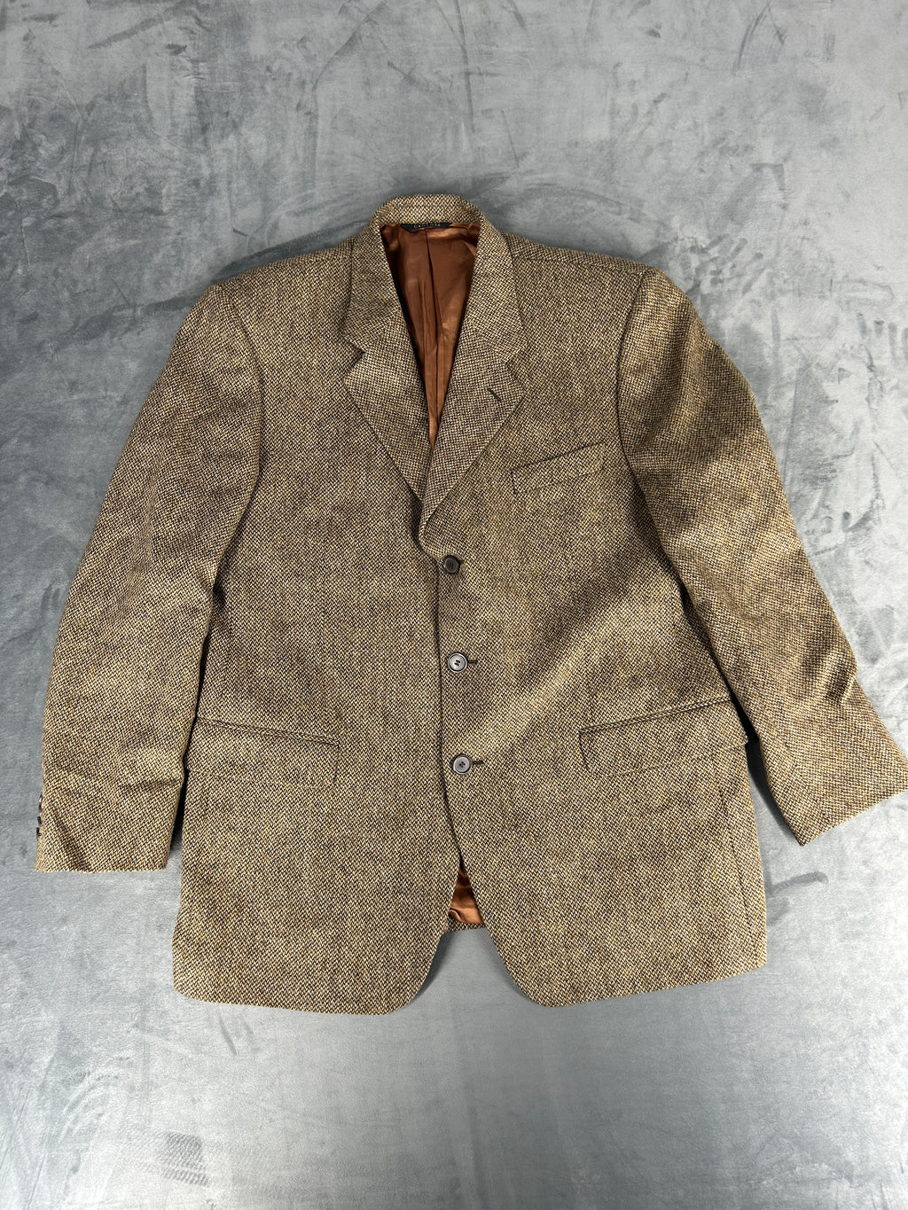 Blazer spinato marrone in lana vintage – Uomo Taglia L