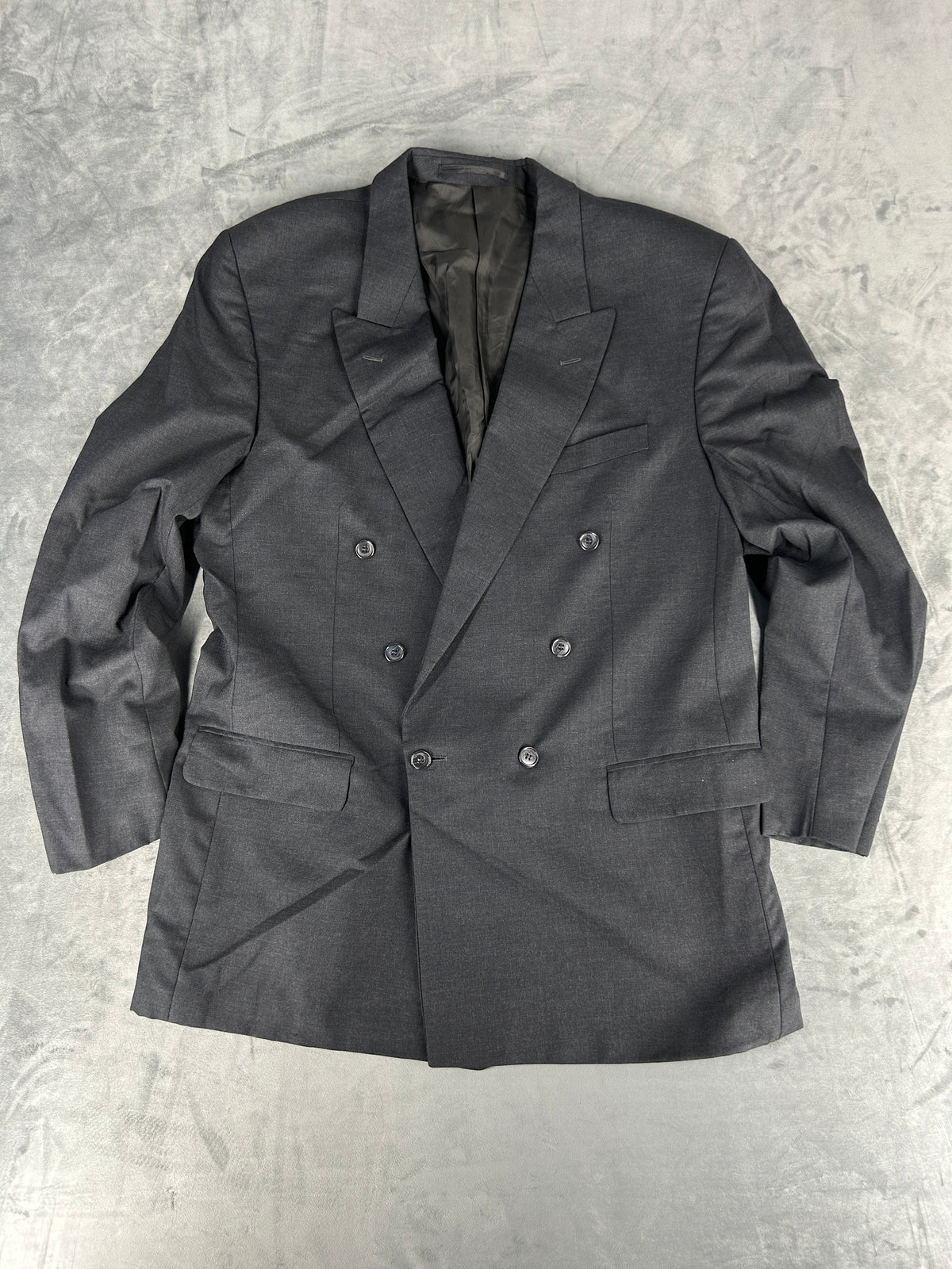 Blazer doppiopetto grigio antracite in lana vintage – Uomo Taglia L