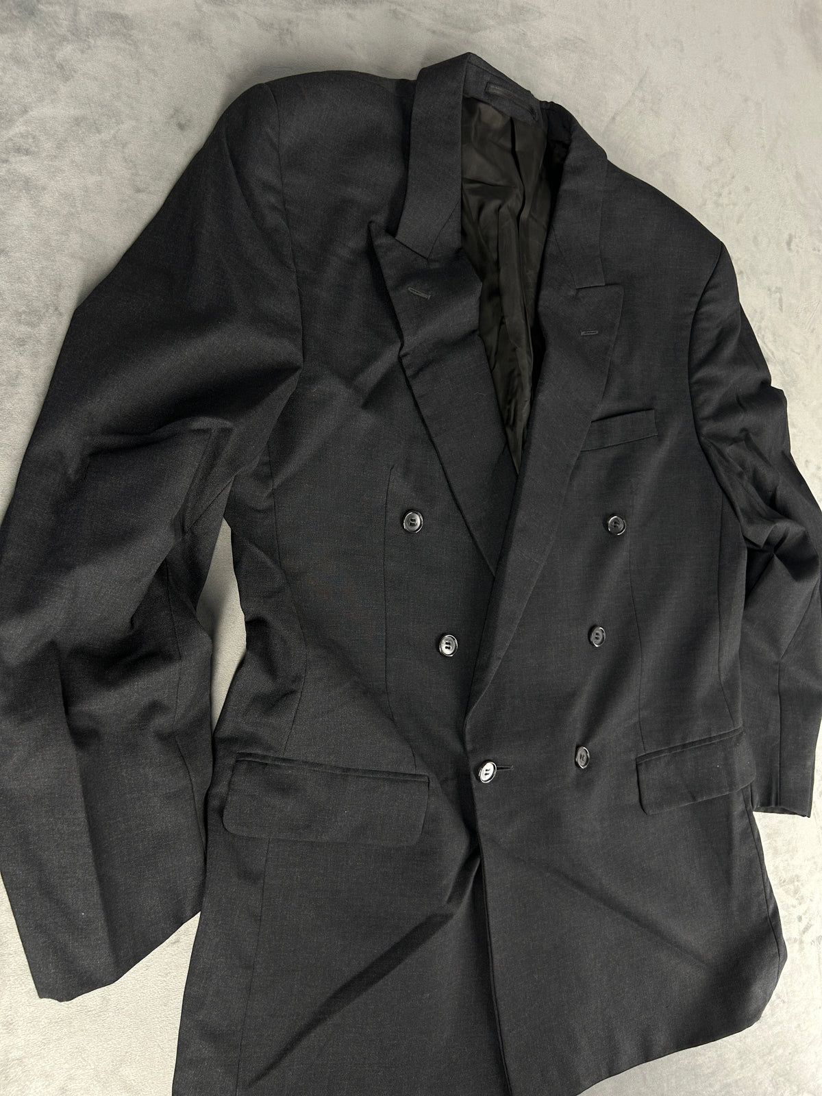 Blazer doppiopetto grigio antracite in lana vintage – Uomo Taglia L