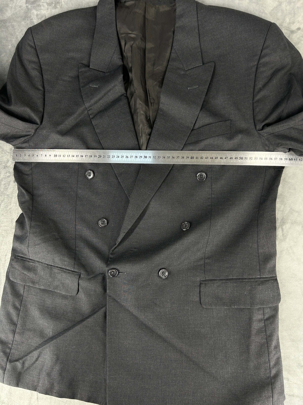Blazer doppiopetto grigio antracite in lana vintage – Uomo Taglia L
