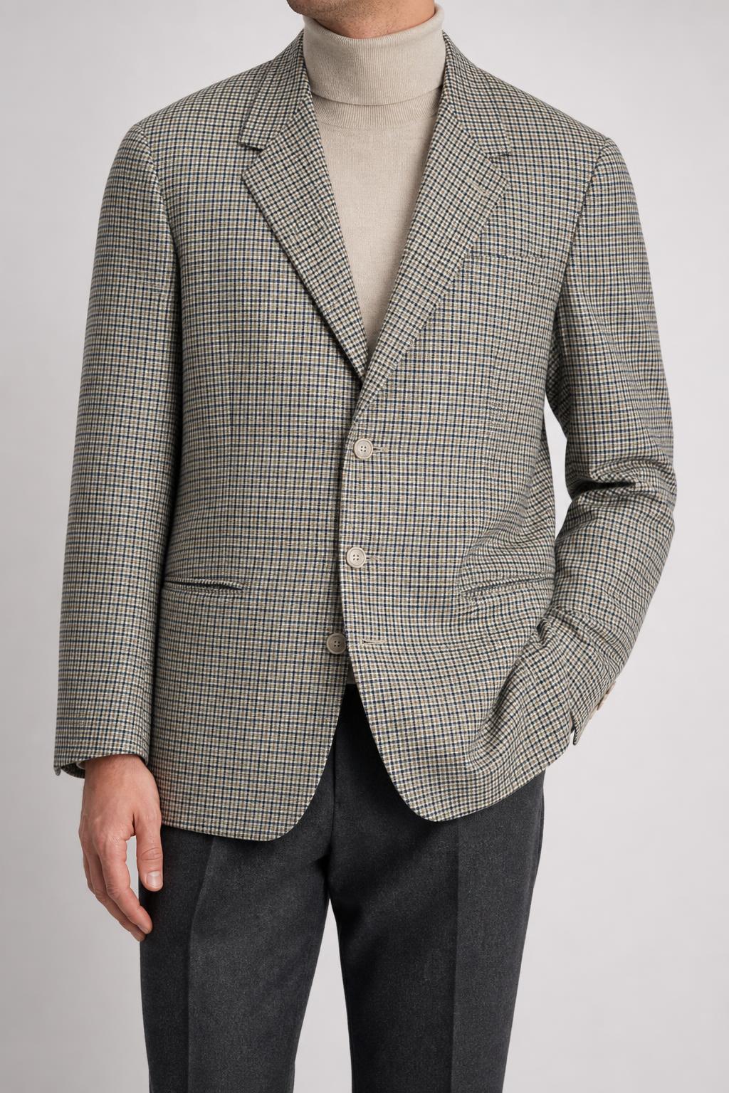 Blazer micro-check verde in lana vintage – Uomo Taglia L