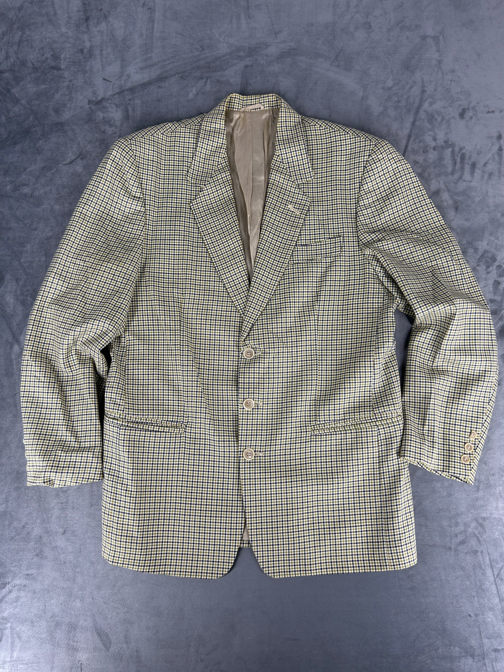 Blazer micro-check verde in lana vintage – Uomo Taglia L