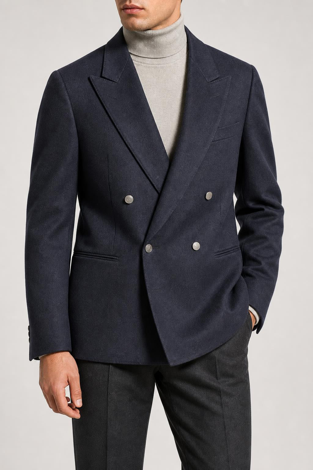 Blazer doppiopetto blu navy in lana vintage – Uomo Taglia L