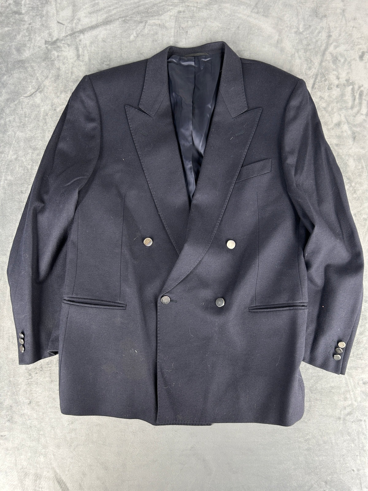 Blazer doppiopetto blu navy in lana vintage – Uomo Taglia L