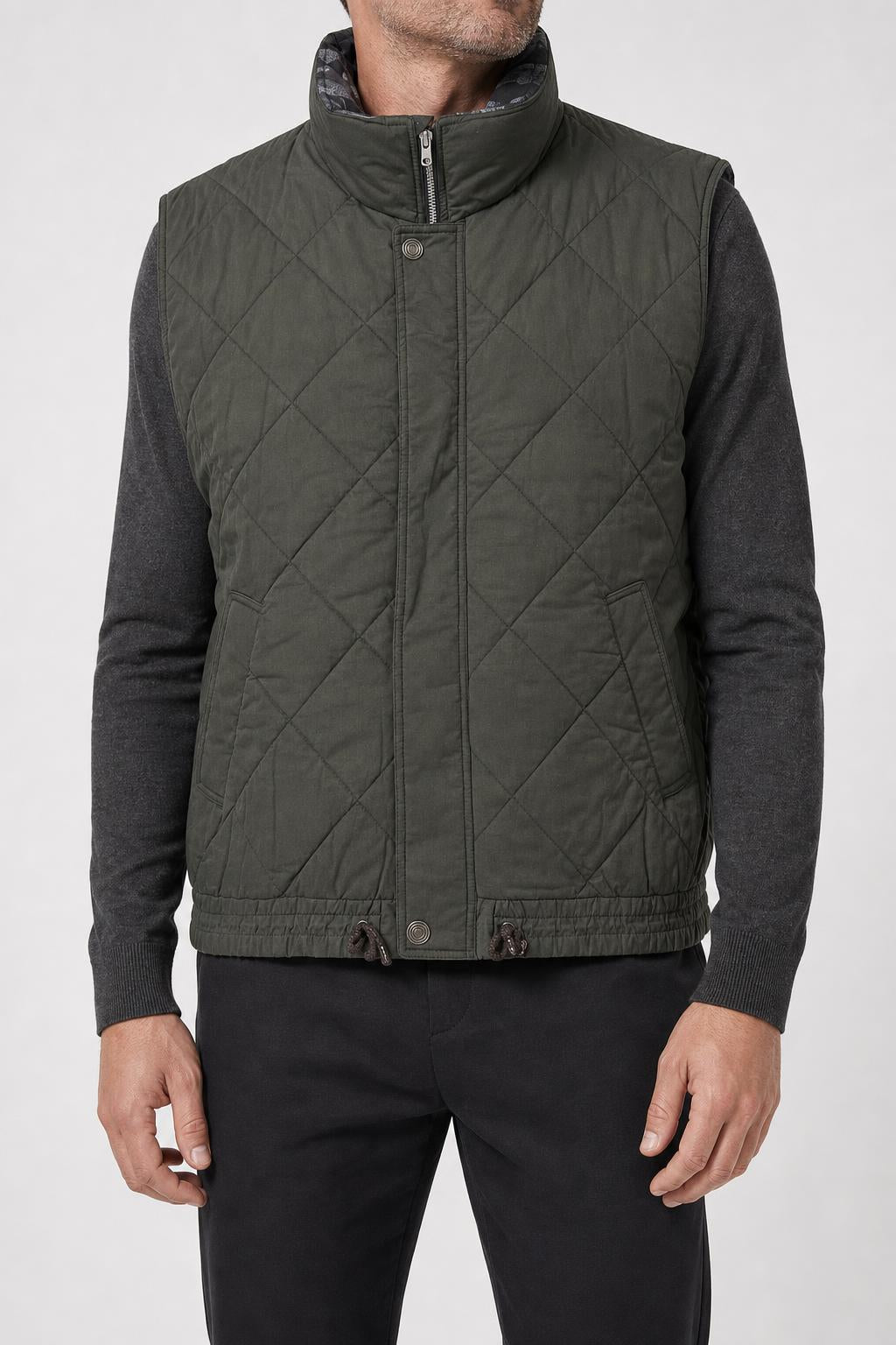 Gilet imbottito verde militare reversibile vintage – Uomo Taglia M
