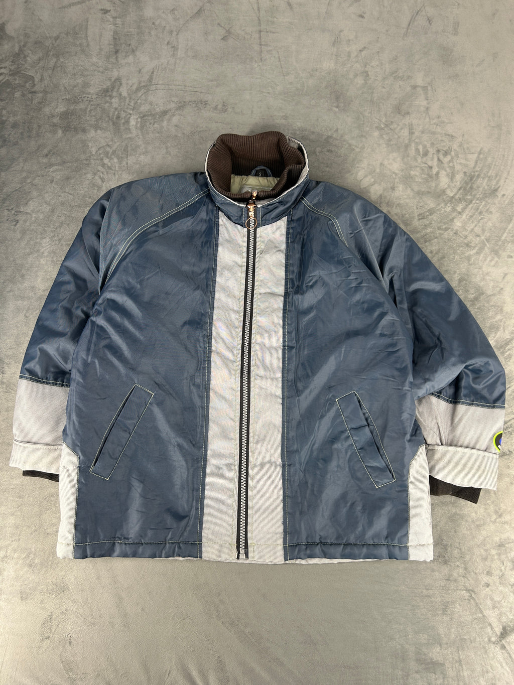Giacca a vento imbottita azzurra e grigia SCS vintage – Uomo Taglia S