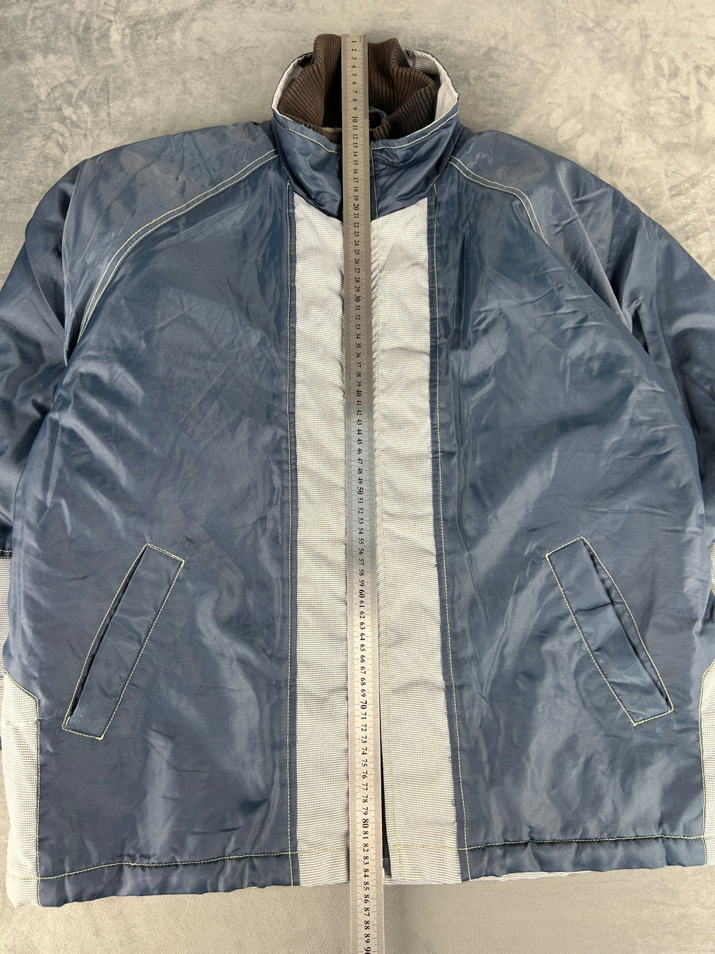 Giacca a vento imbottita azzurra e grigia SCS vintage – Uomo Taglia S