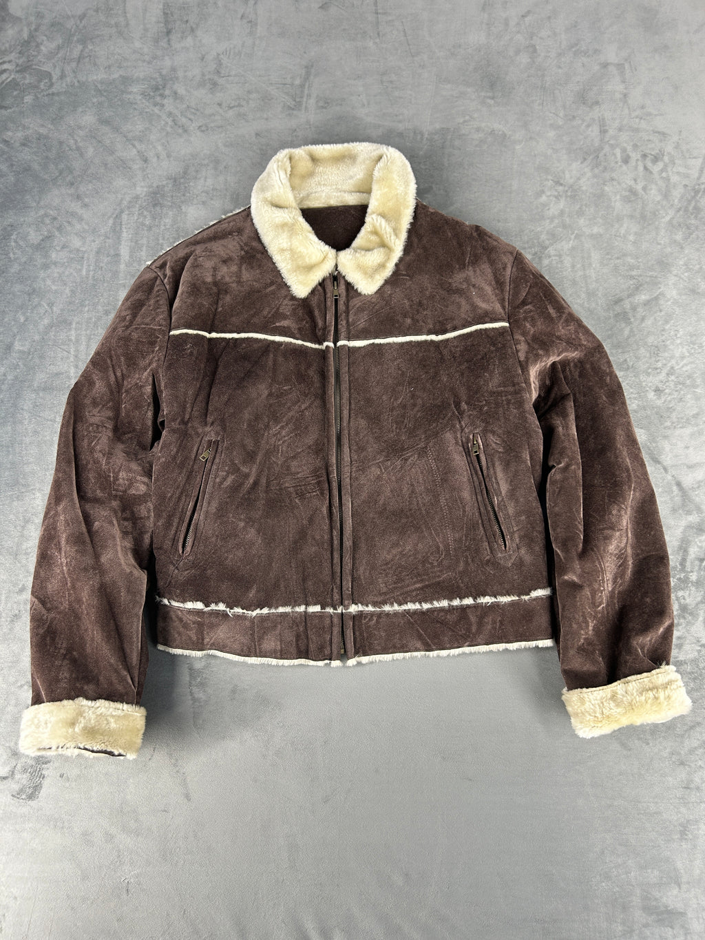 Giacca in camoscio effetto montone marrone vintage – Uomo Taglia L
