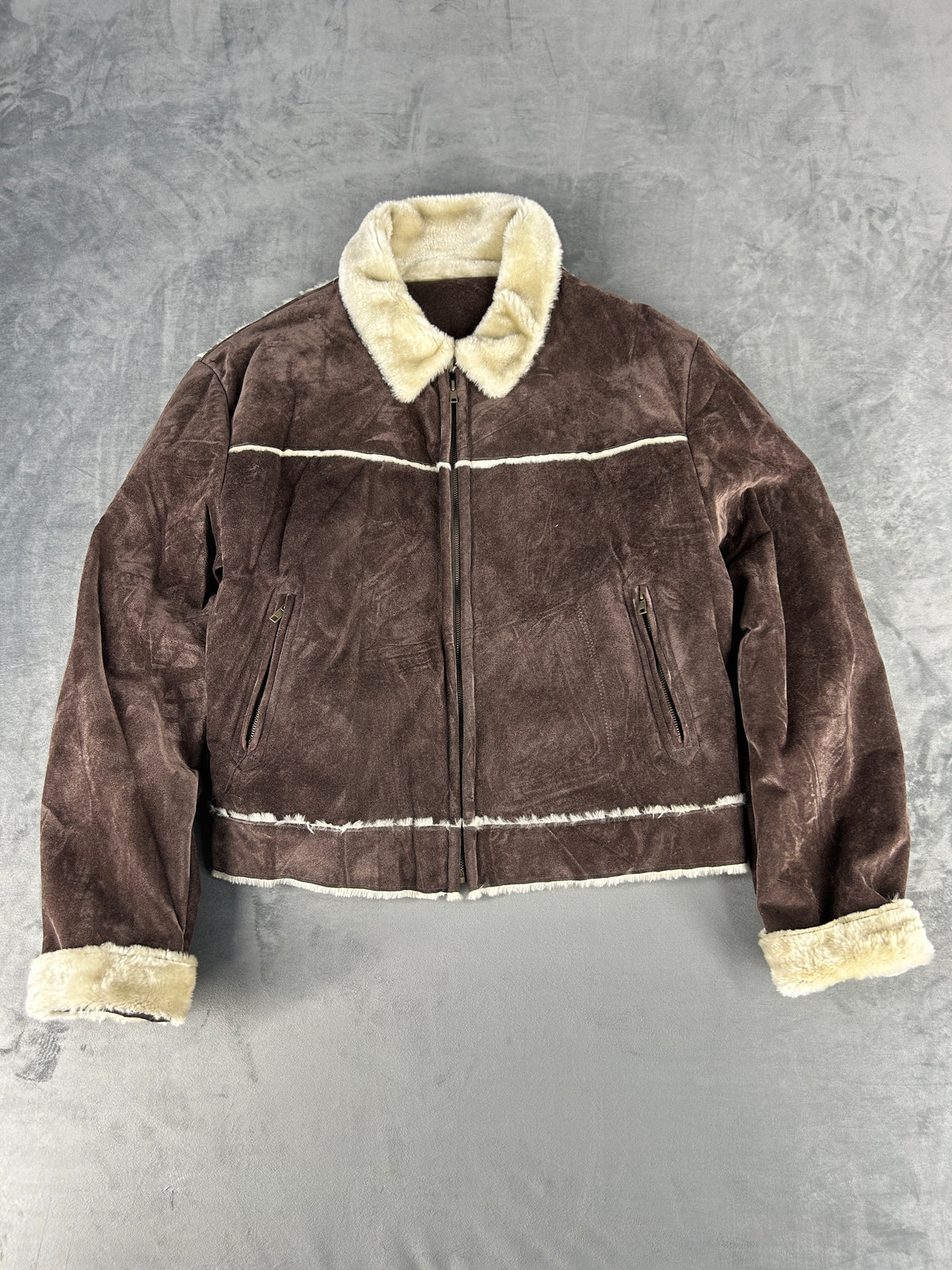 Giacca in camoscio effetto montone marrone vintage – Uomo Taglia L