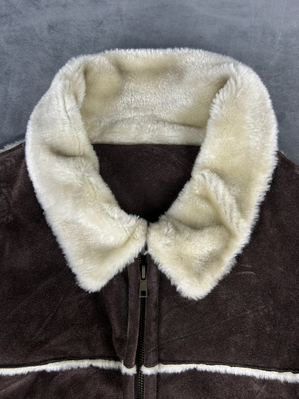 Giacca in camoscio effetto montone marrone vintage – Uomo Taglia L