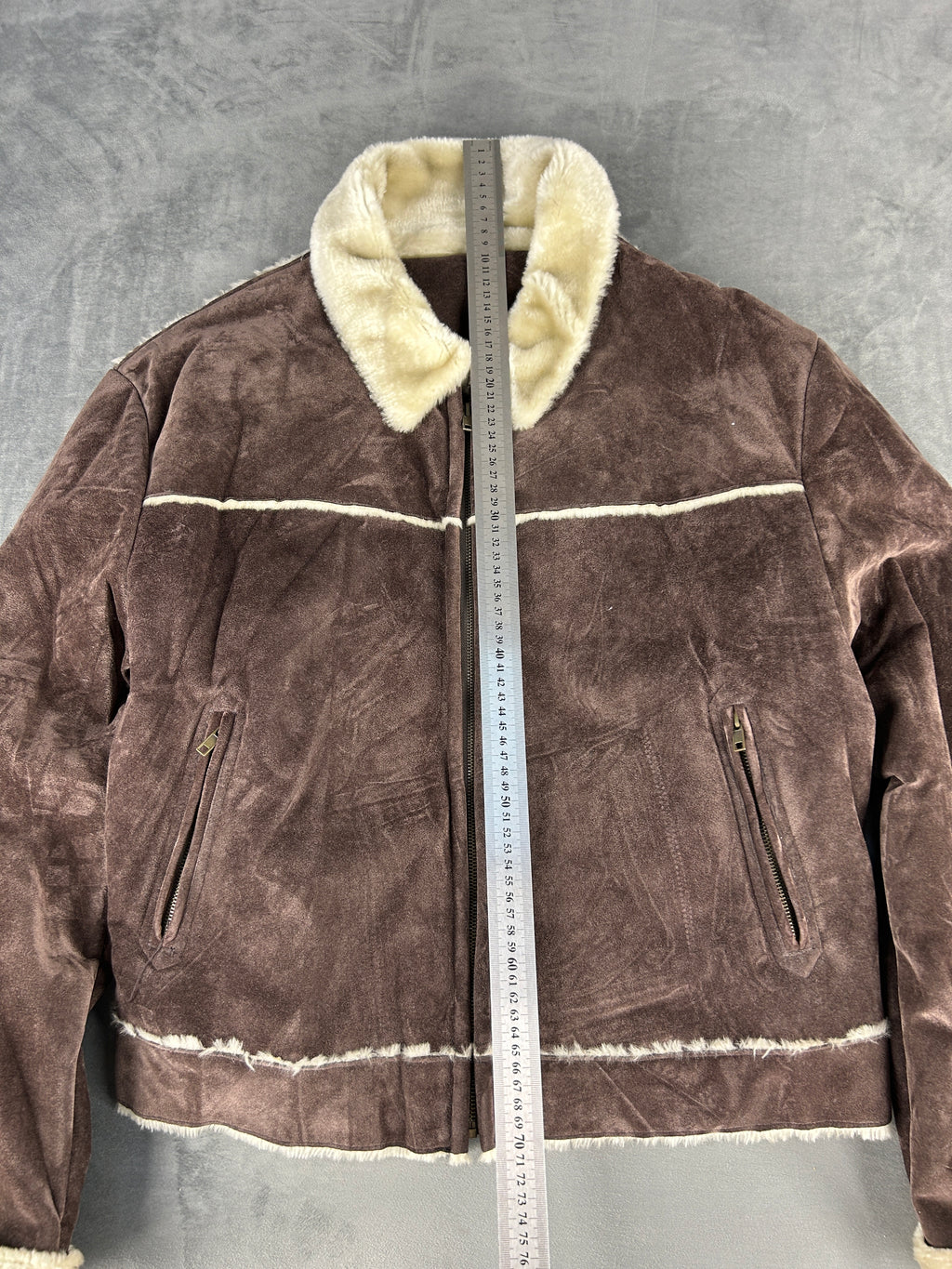 Giacca in camoscio effetto montone marrone vintage – Uomo Taglia L