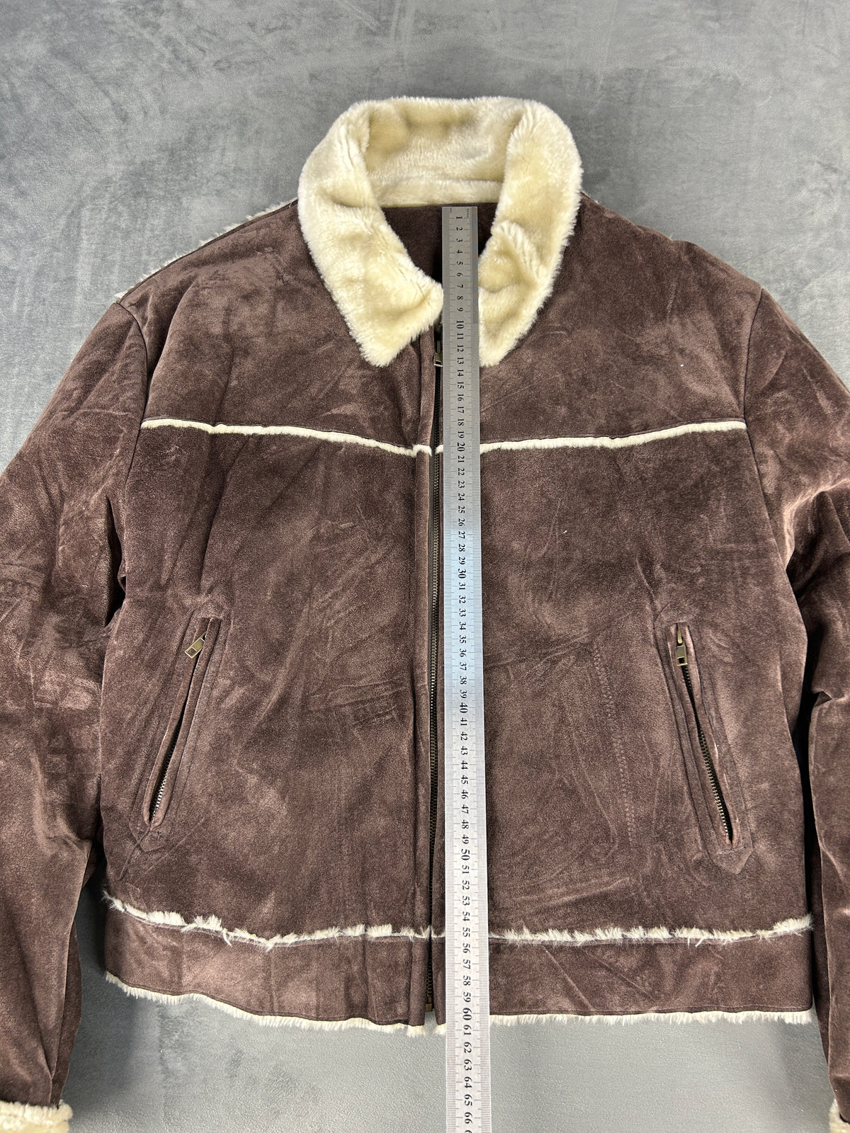 Giacca in camoscio effetto montone marrone vintage – Uomo Taglia L