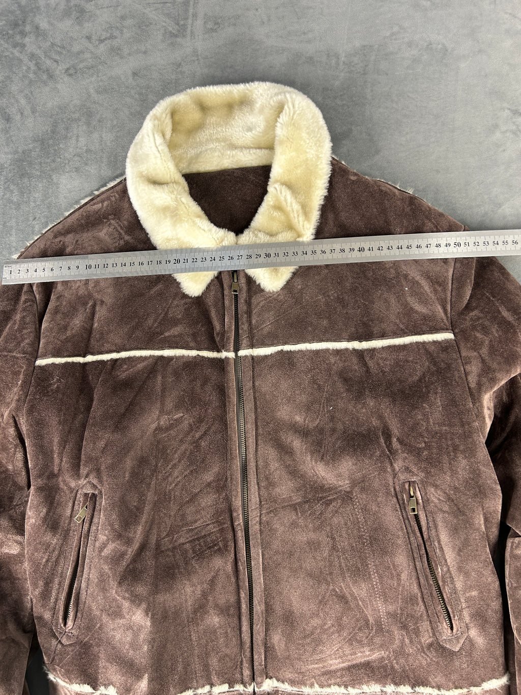 Giacca in camoscio effetto montone marrone vintage – Uomo Taglia L