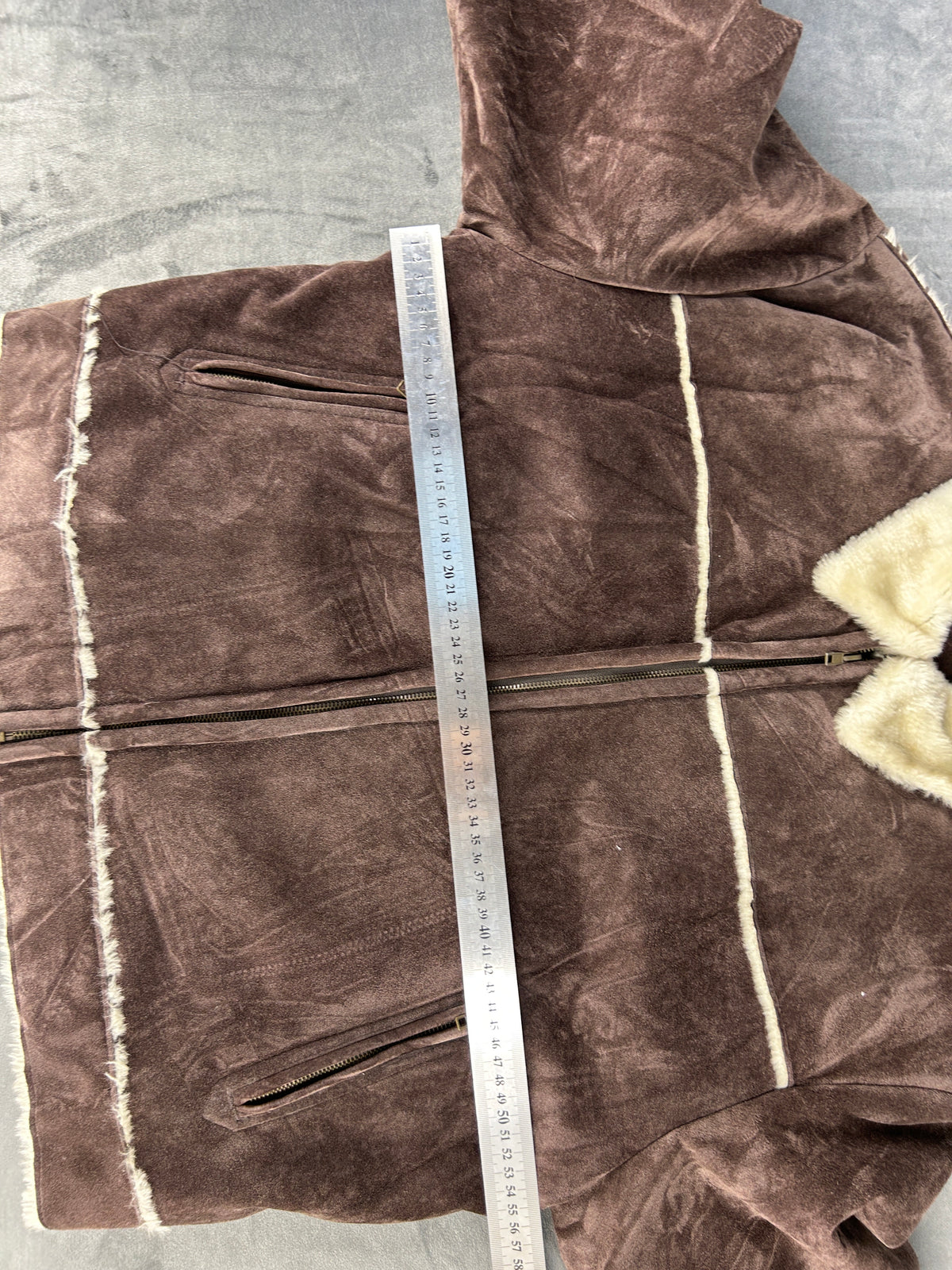 Giacca in camoscio effetto montone marrone vintage – Uomo Taglia L