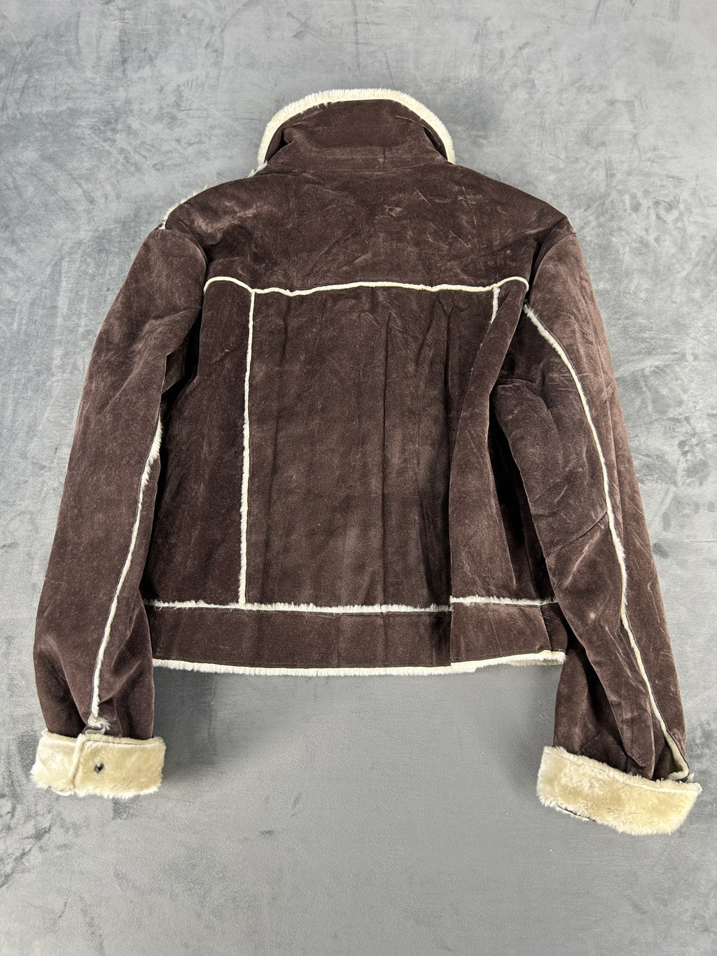 Giacca in camoscio effetto montone marrone vintage – Uomo Taglia L