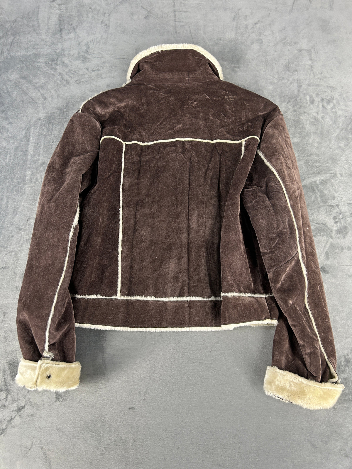 Giacca in camoscio effetto montone marrone vintage – Uomo Taglia L