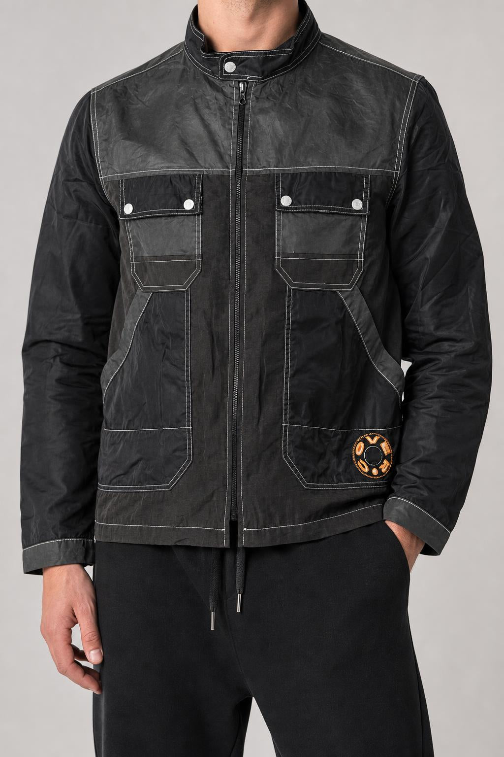Giacca nera e grigia in nylon vintage – Uomo Taglia L