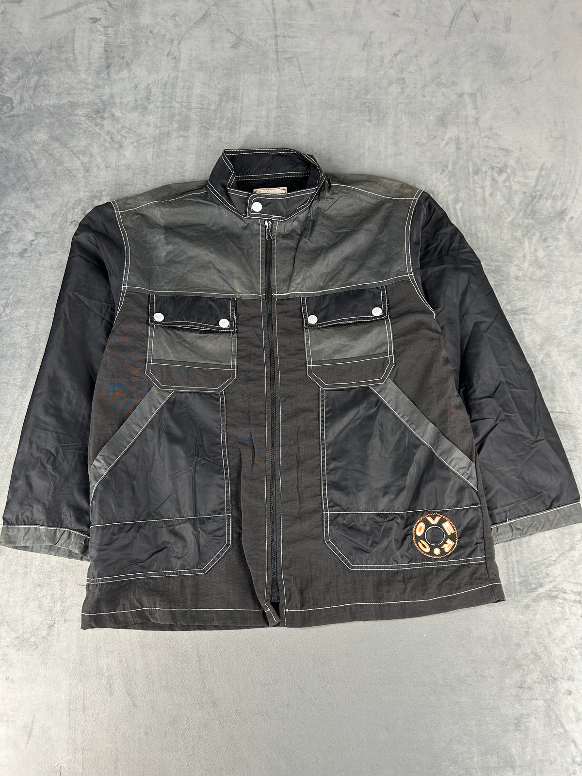 Giacca nera e grigia in nylon vintage – Uomo Taglia L