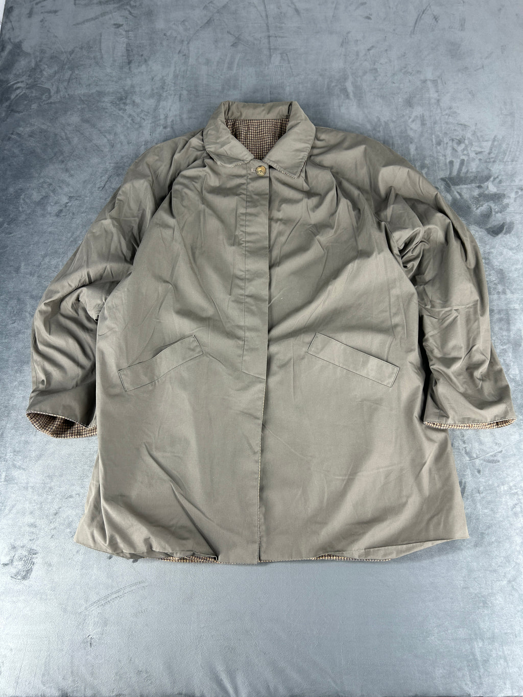 Soprabito lungo beige talpa con fodera tartan vintage – Donna Taglia XL
