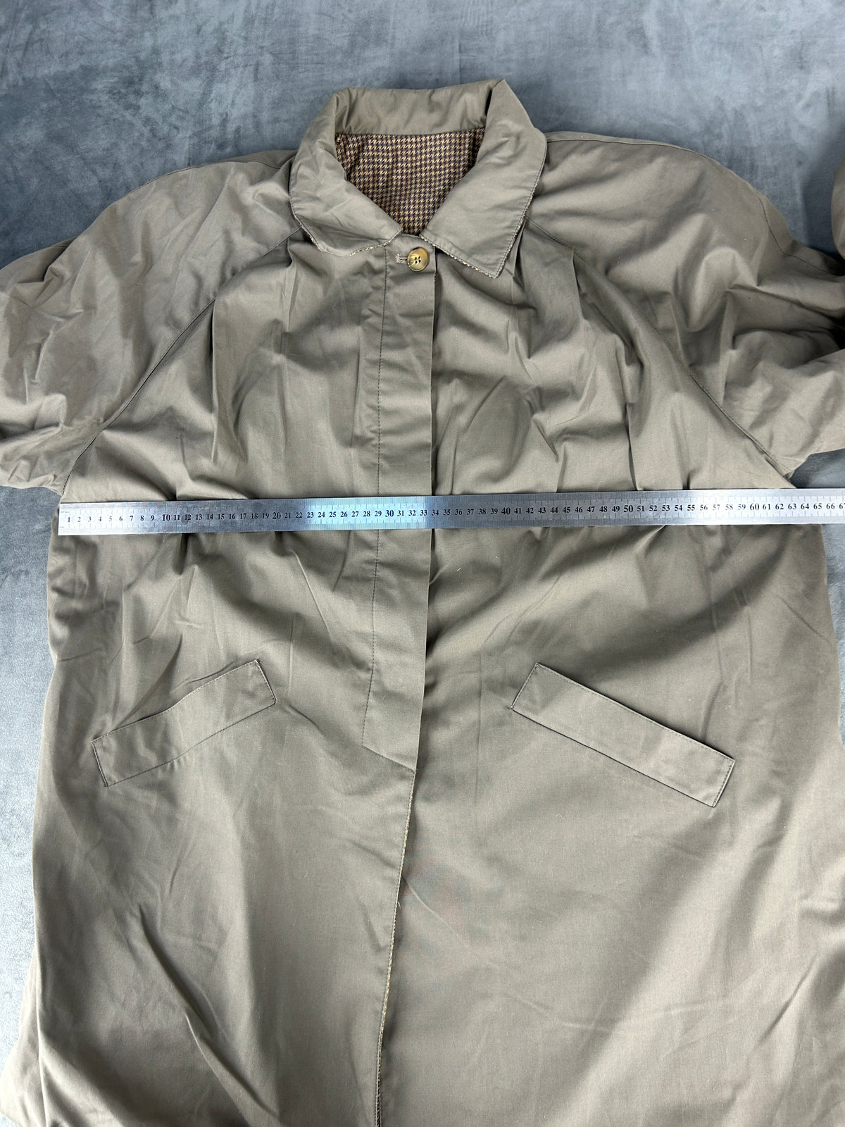Soprabito lungo beige talpa con fodera tartan vintage – Donna Taglia XL
