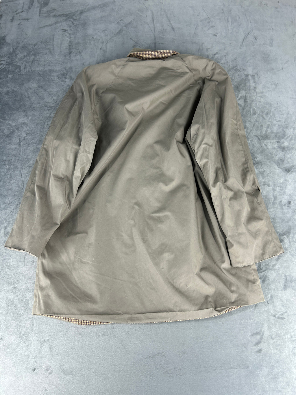 Soprabito lungo beige talpa con fodera tartan vintage – Donna Taglia XL