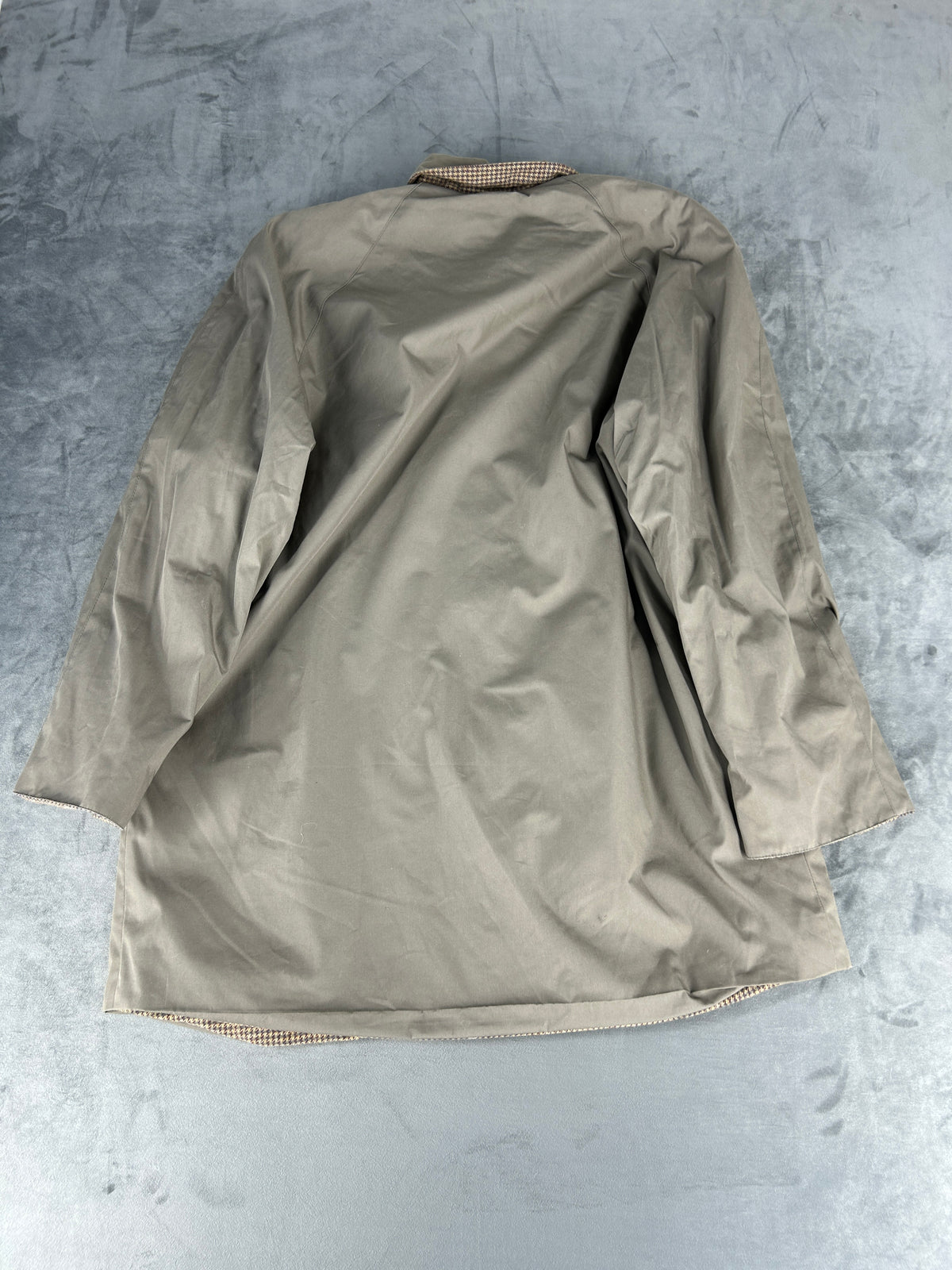 Soprabito lungo beige talpa con fodera tartan vintage – Donna Taglia XL