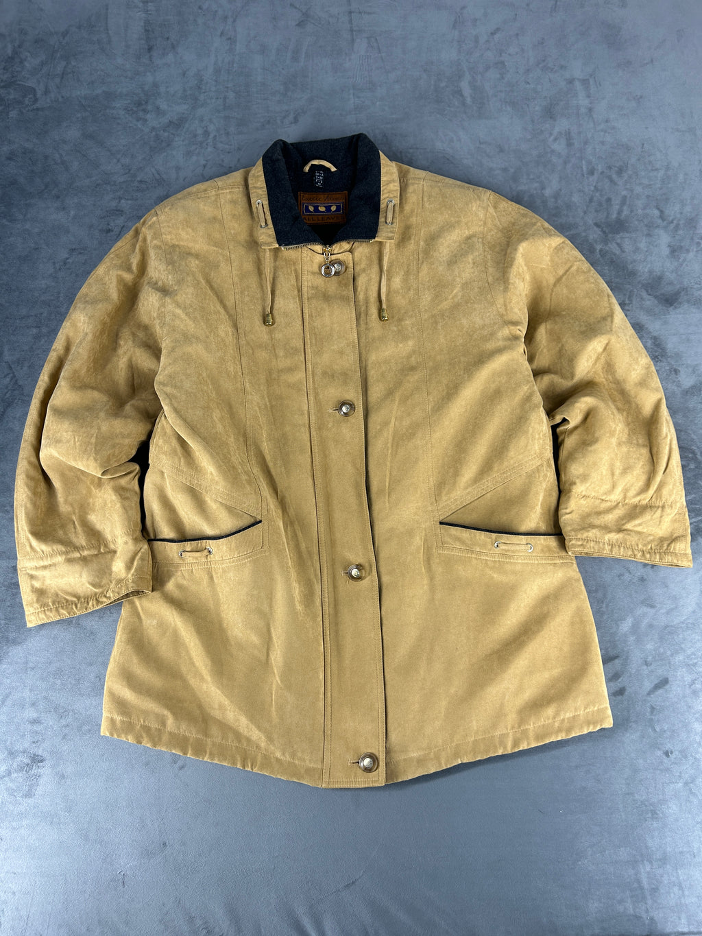 Giacca in camoscio beige collo velluto vintage – Donna Taglia L