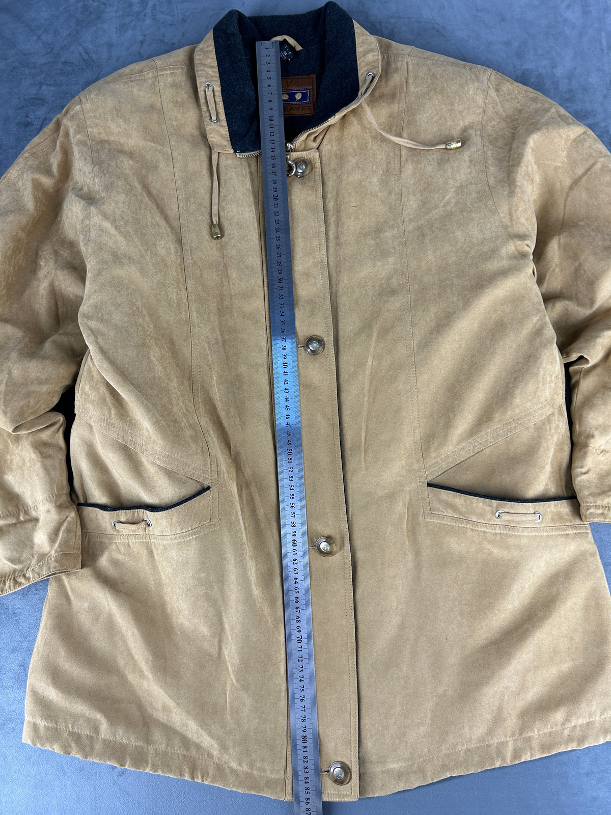 Giacca in camoscio beige collo velluto vintage – Donna Taglia L