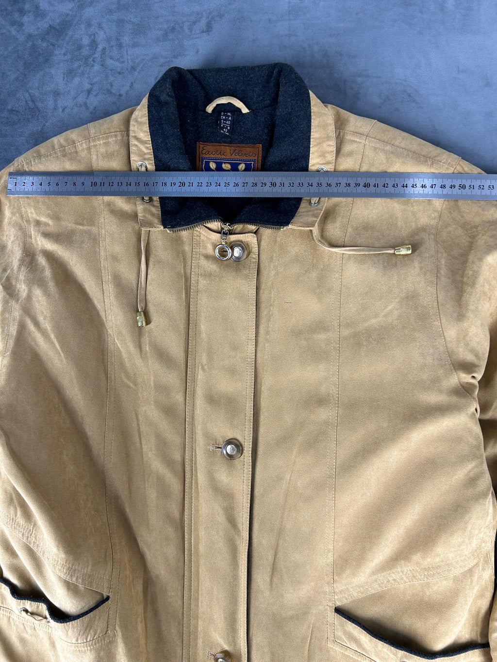 Giacca in camoscio beige collo velluto vintage – Donna Taglia L