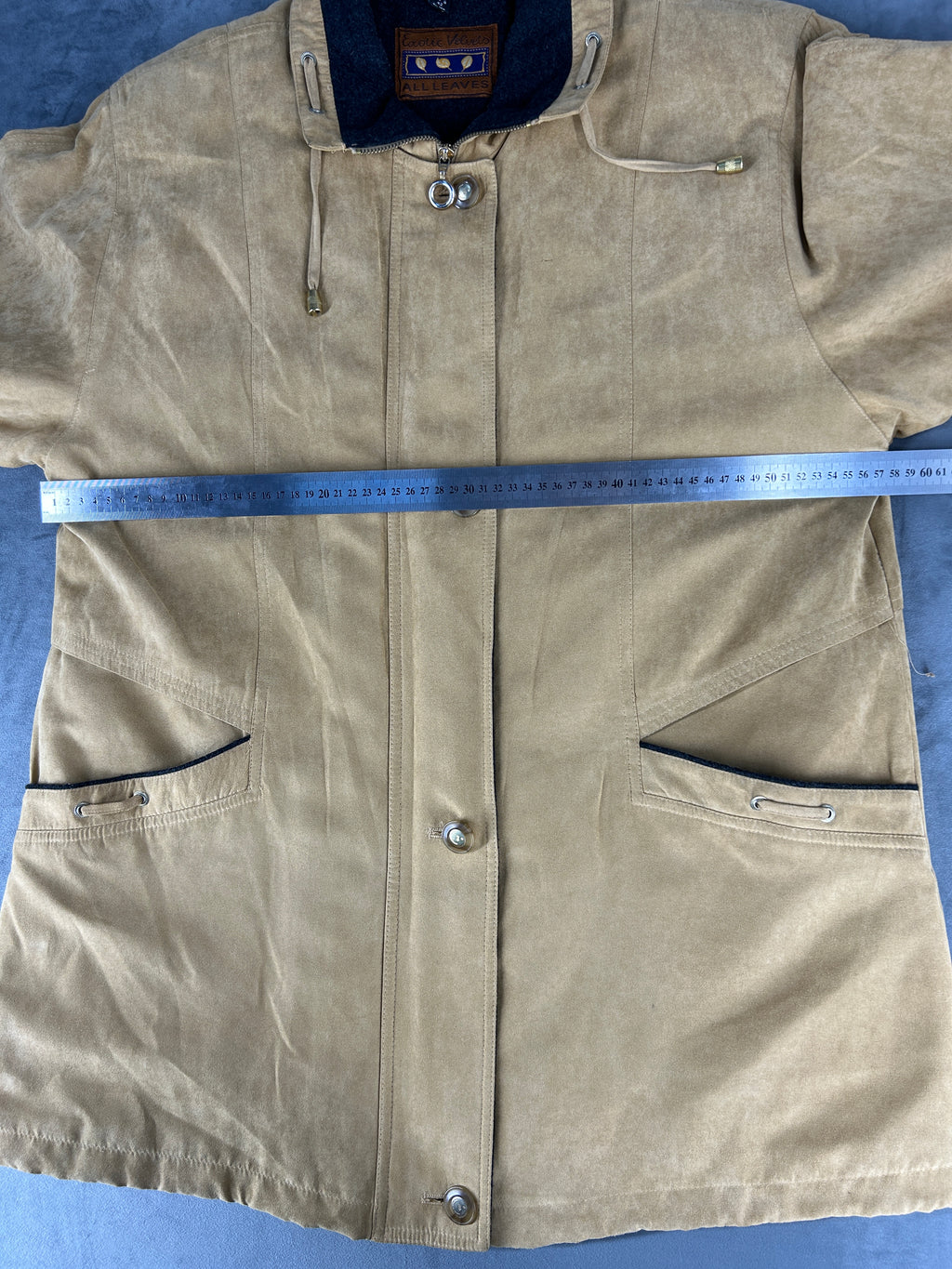 Giacca in camoscio beige collo velluto vintage – Donna Taglia L