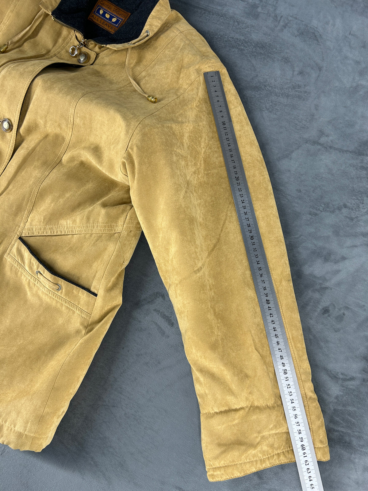 Giacca in camoscio beige collo velluto vintage – Donna Taglia L