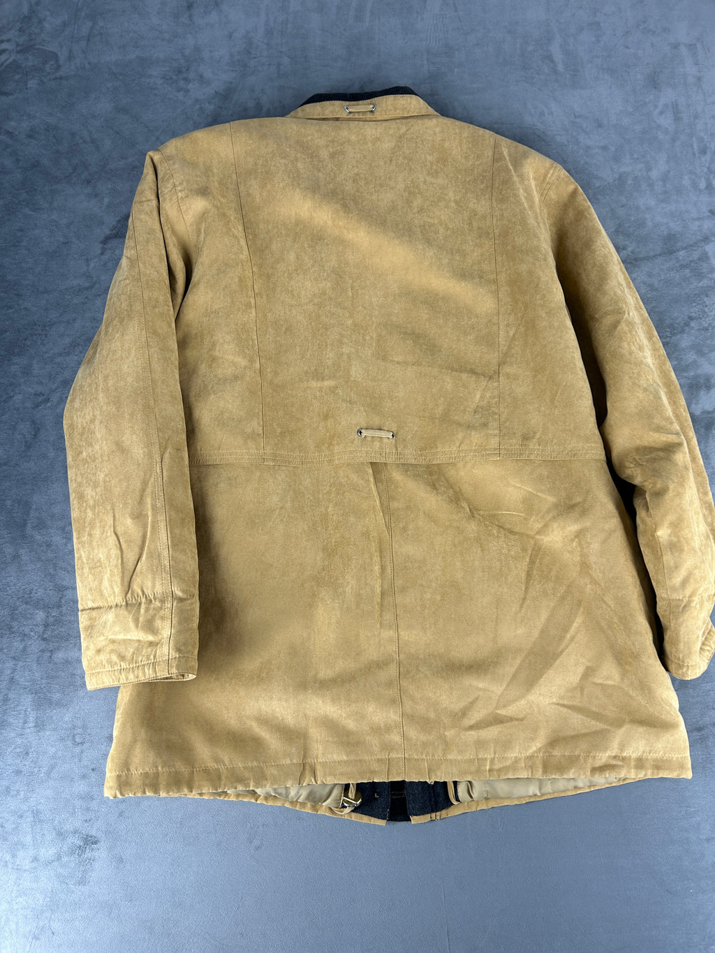Giacca in camoscio beige collo velluto vintage – Donna Taglia L
