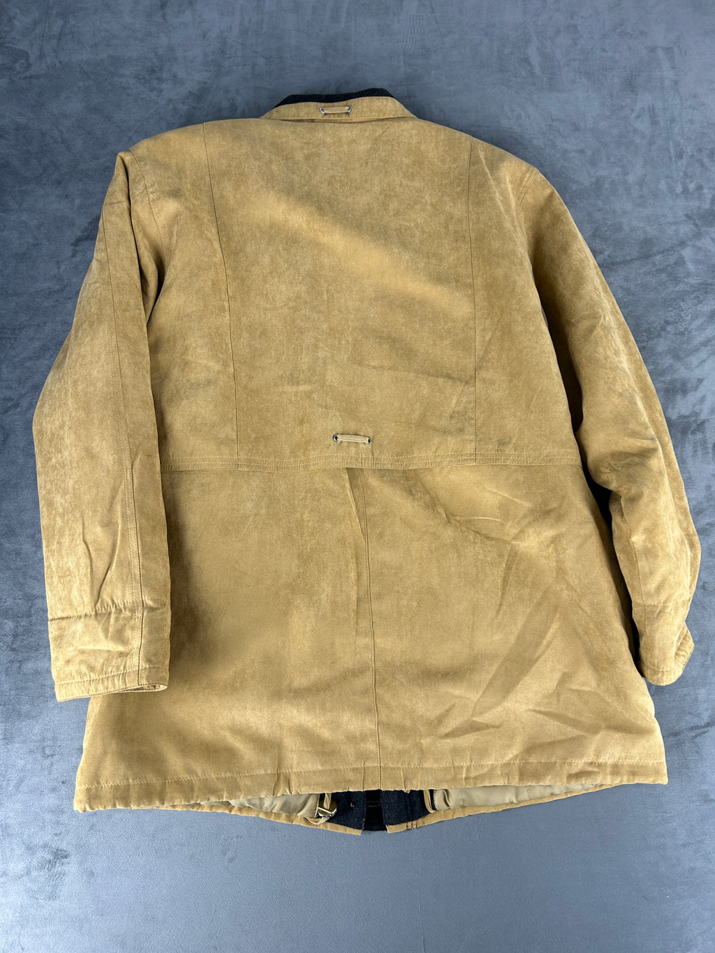 Giacca in camoscio beige collo velluto vintage – Donna Taglia L