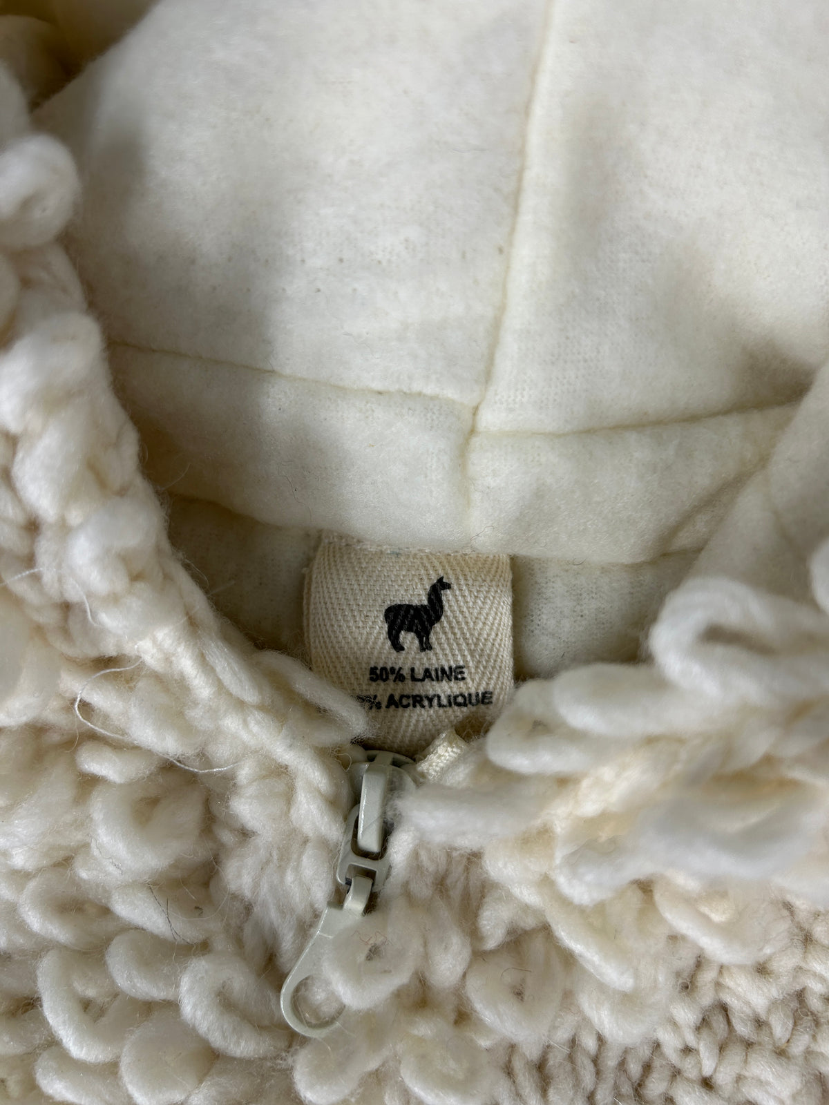 Cardigan lungo trecce panna con cappuccio in lana vintage – Donna Taglia L