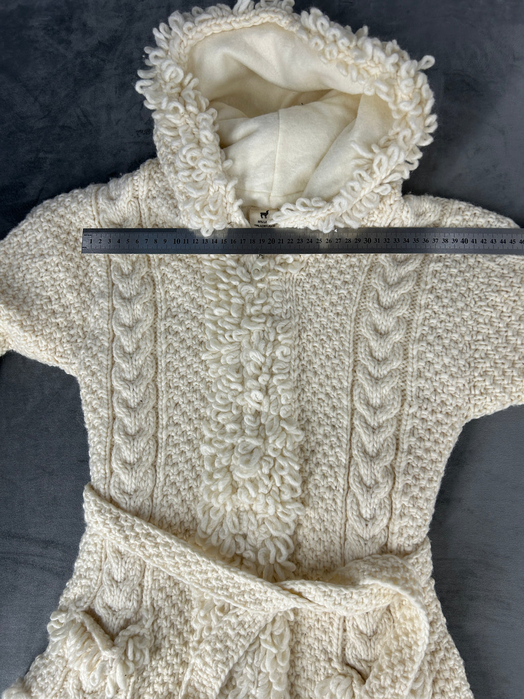 Cardigan lungo trecce panna con cappuccio in lana vintage – Donna Taglia L