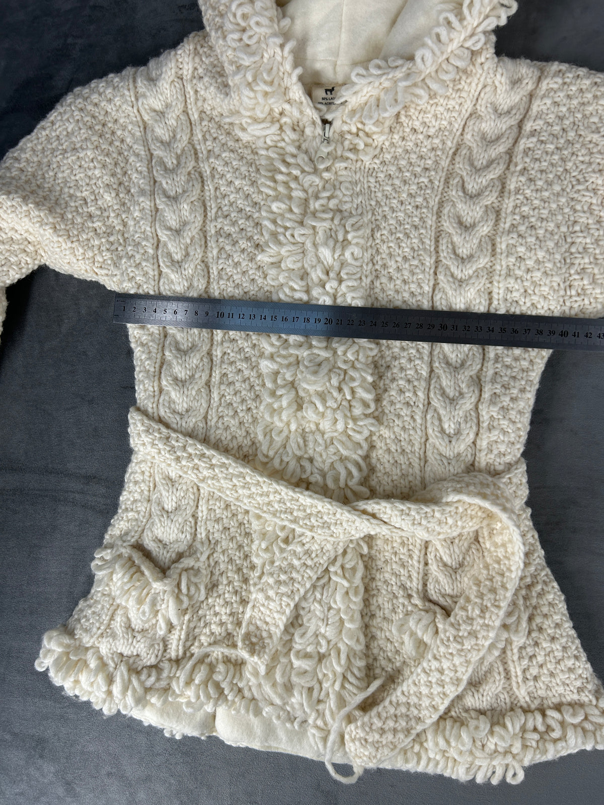 Cardigan lungo trecce panna con cappuccio in lana vintage – Donna Taglia L